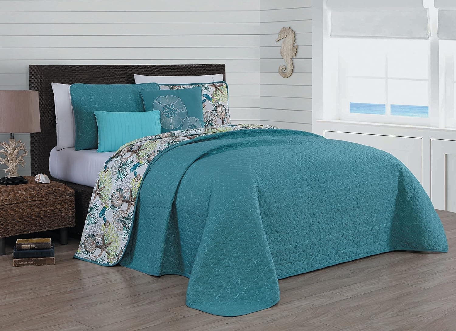 Avondale Manor Surf City 5-Piece Quilt Set, Queen, Blue