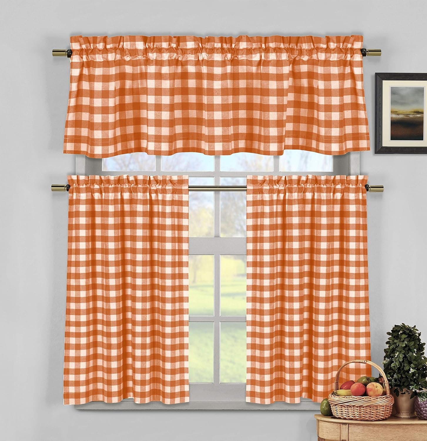 Duck River Textile Kingston Kitchen Curtains and Valances Set, 28x24, Orange