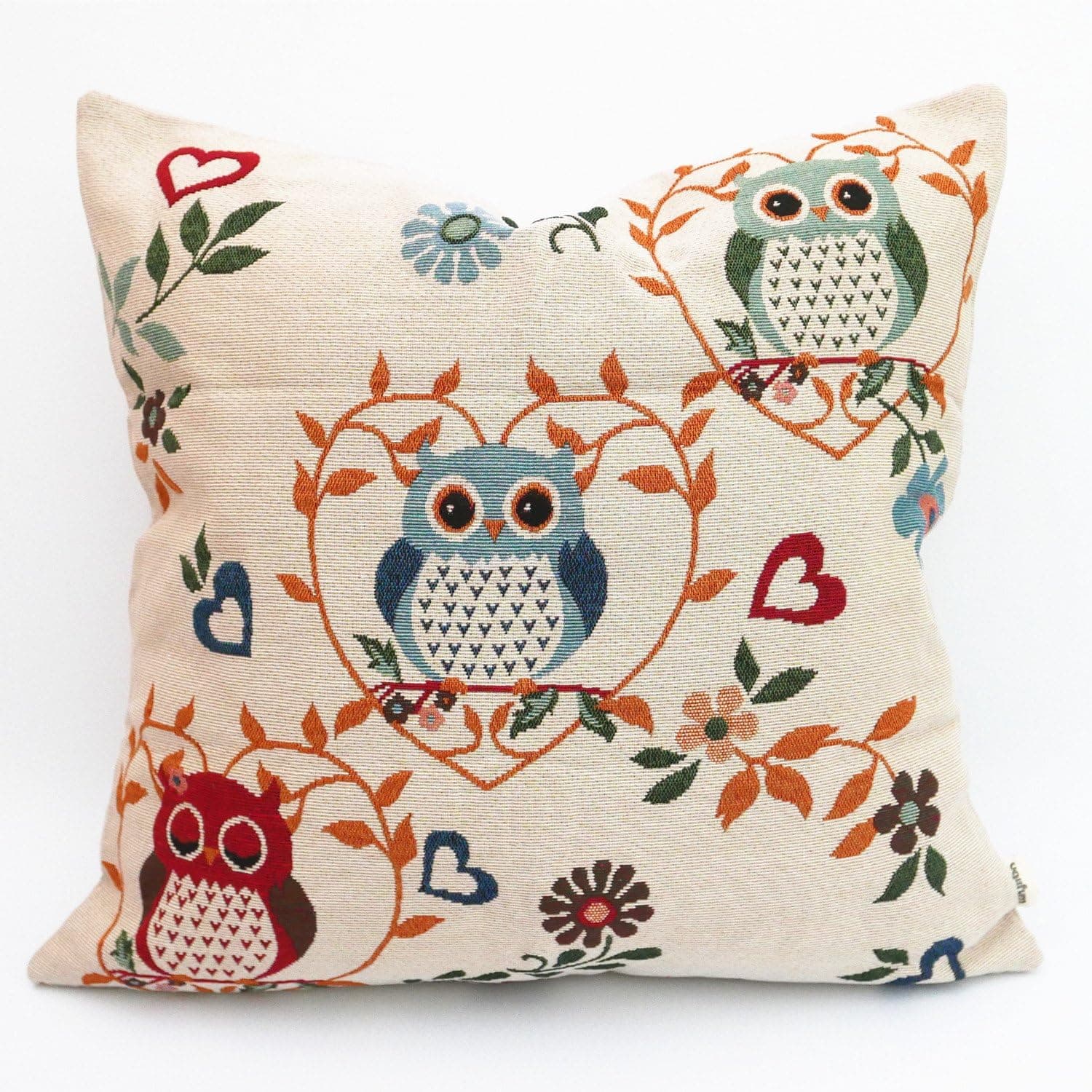 Uniifurn Decorative Square Throw Pillow Cover Pillowcase Cushion Cover 20x20 Inches, Jacquard Cute Owl on Both Sides (Heart Tree with Owl)