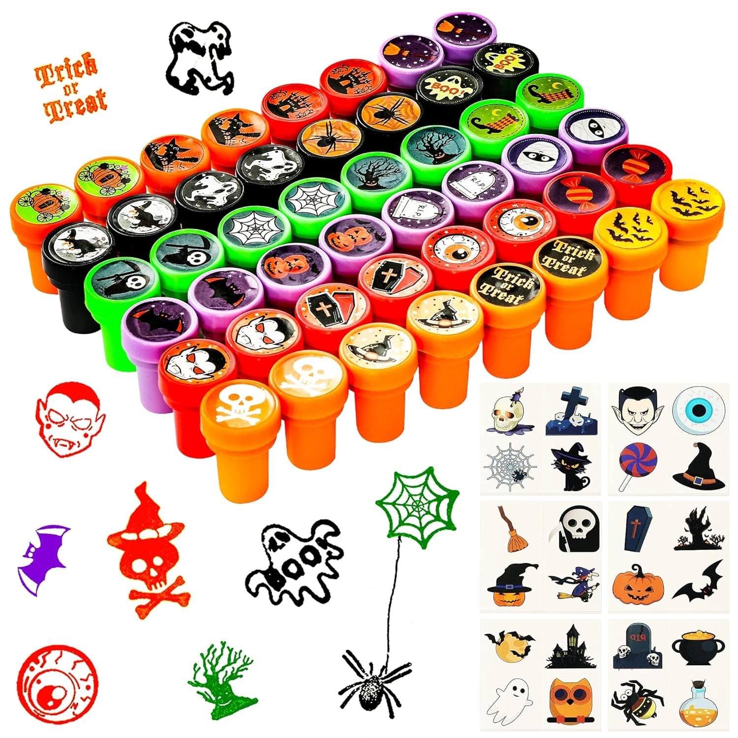 Max Fun 192pcs Halloween Party Favors Toys Halloween Stamps Halloween Stickers for Kids Halloween Party Supplies, Goodies Bags, Classroom Game Reward Prizes(Halloween Favors)