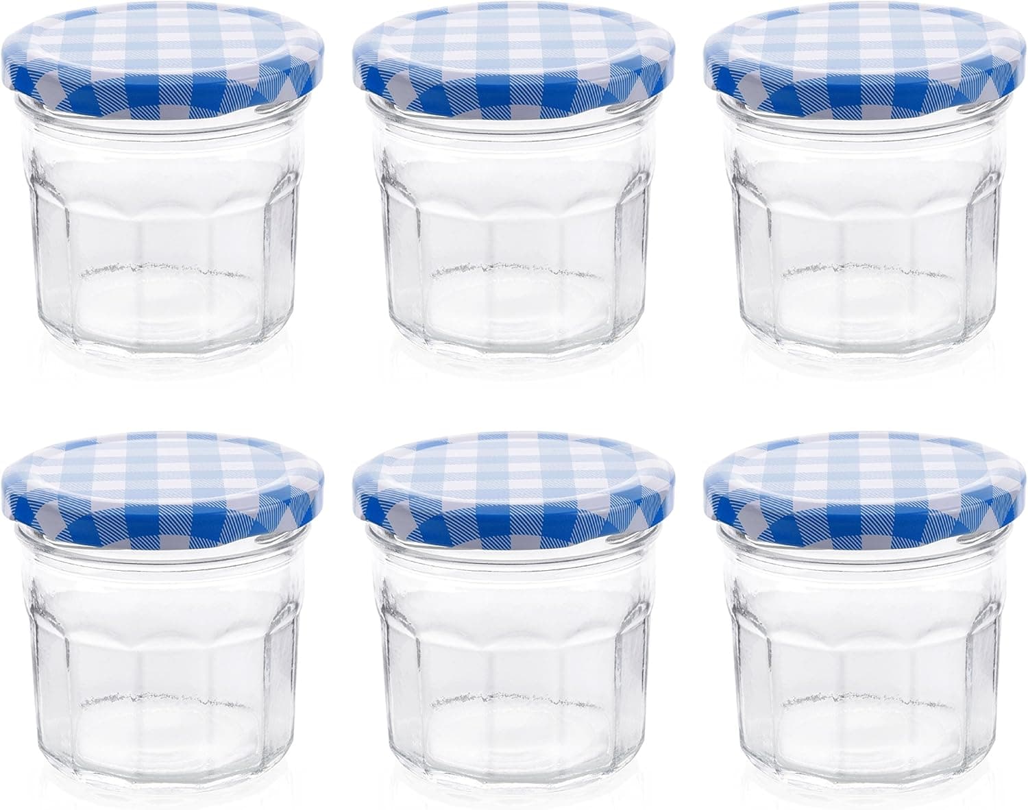 Klean Shop Jam Jars With Lids – Blue Lid Jam Jar Set – Fruit Mason Jar – Glass Jam Canning Jars – DIY 4oz (120ml), 6 Pack Jars- Perfect for Jam Storing, Pickles and Many Other