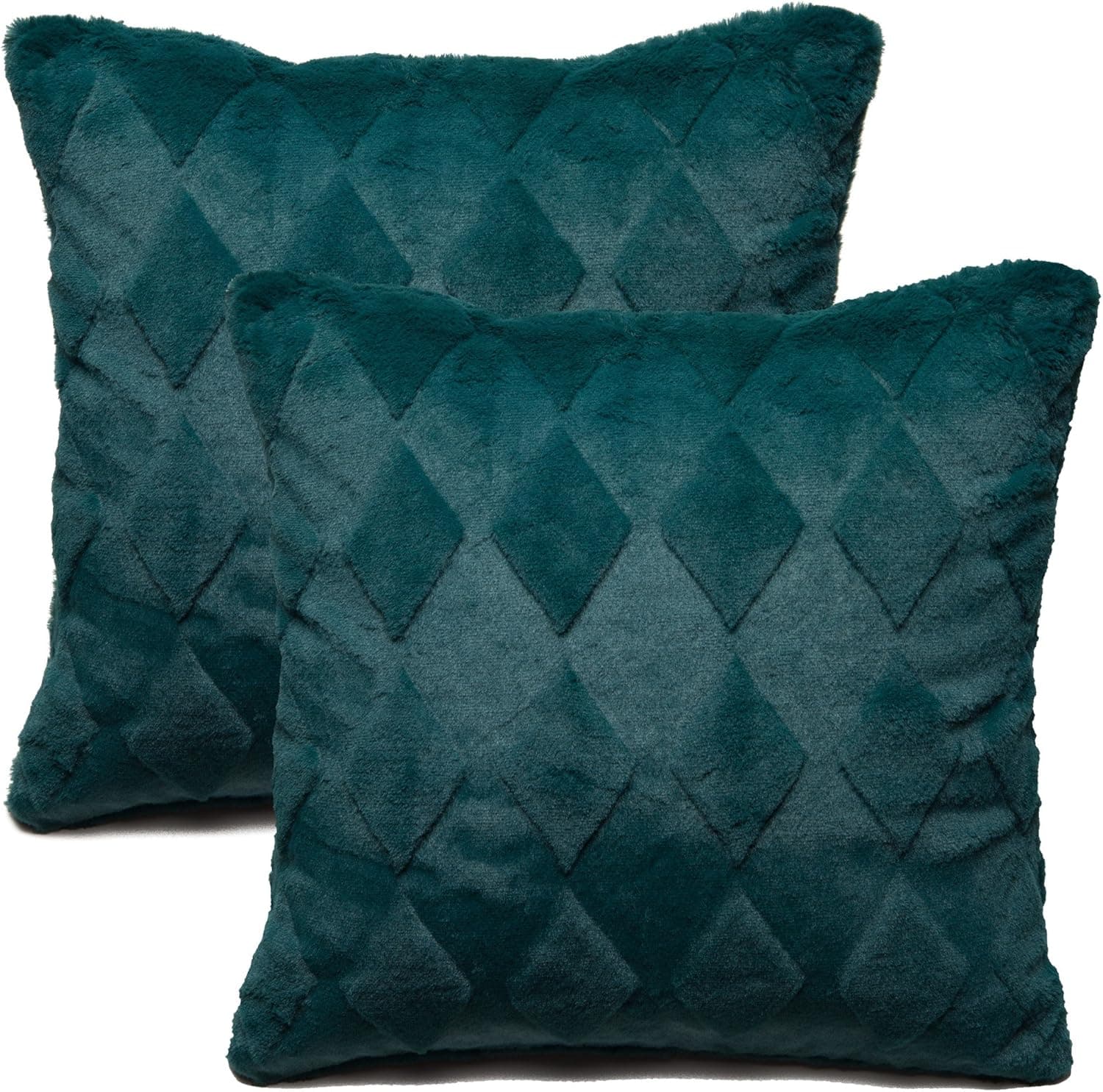 Chanasya Super Soft Elegant Faux Fur Diamond Shape Embossed Cozy Decorative Teal Throw Pillow Cover Pillow Sham- Solid Teal 2-Pack Throw Pillowcase 18x18 Inches