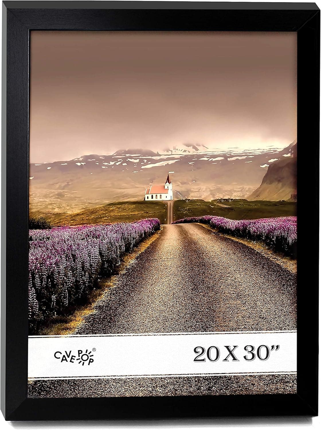 CAVEPOP 20x30 Black Wooden Picture Frame with Polished Plexiglass - Horizontal and Vertical Formats with Included Hanging Hardware, Frame Posters, Puzzles and Artwork…
