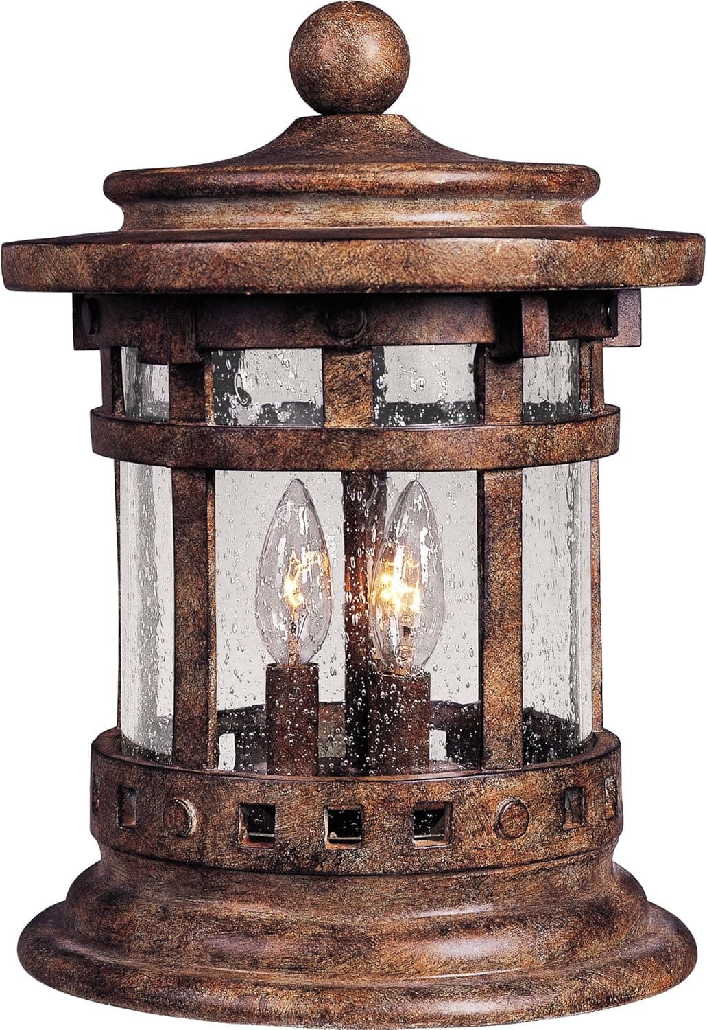 Maxim 3132CDSE Santa Barbara DC Seedy Glass Aluminum Outdoor Post/Pole Mount, 3-Light 180 Total Watts, 13" H x 11" W, Sienna