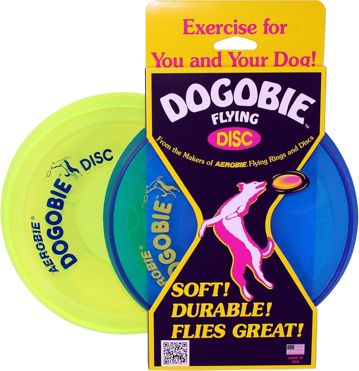 Aerobie Dogobie Discs for Dogs (Pack of 2) (1 Blue Disc, 1 Yellow Disc)