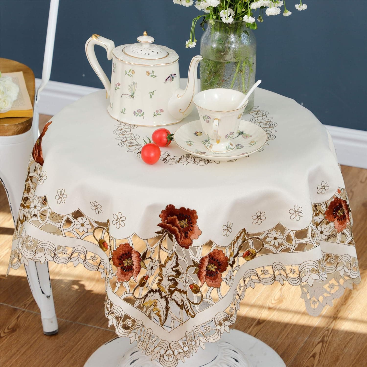 Luxury Cutwork Handmade Embroidery Floral Jacquard Table Cloths Cover Round 32 inch Approx