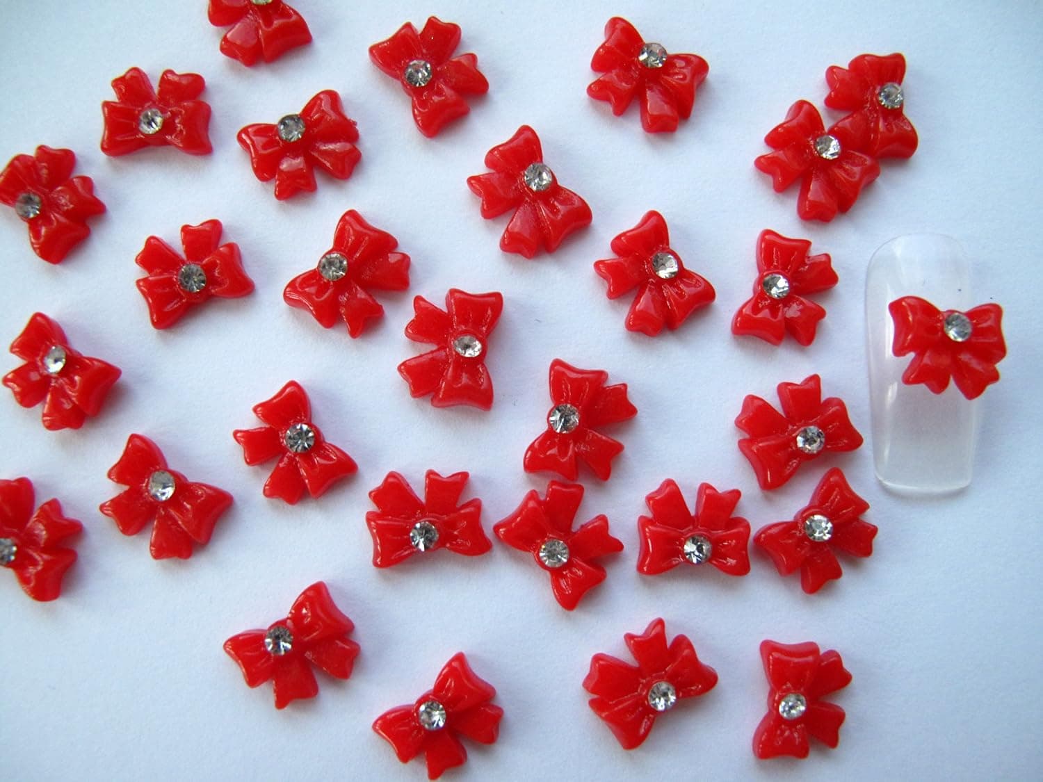 Nail Art 3d 40 Pieces Red Bow Tie /Rhinestone for Nails, Cellphones 1.2cm.7cm