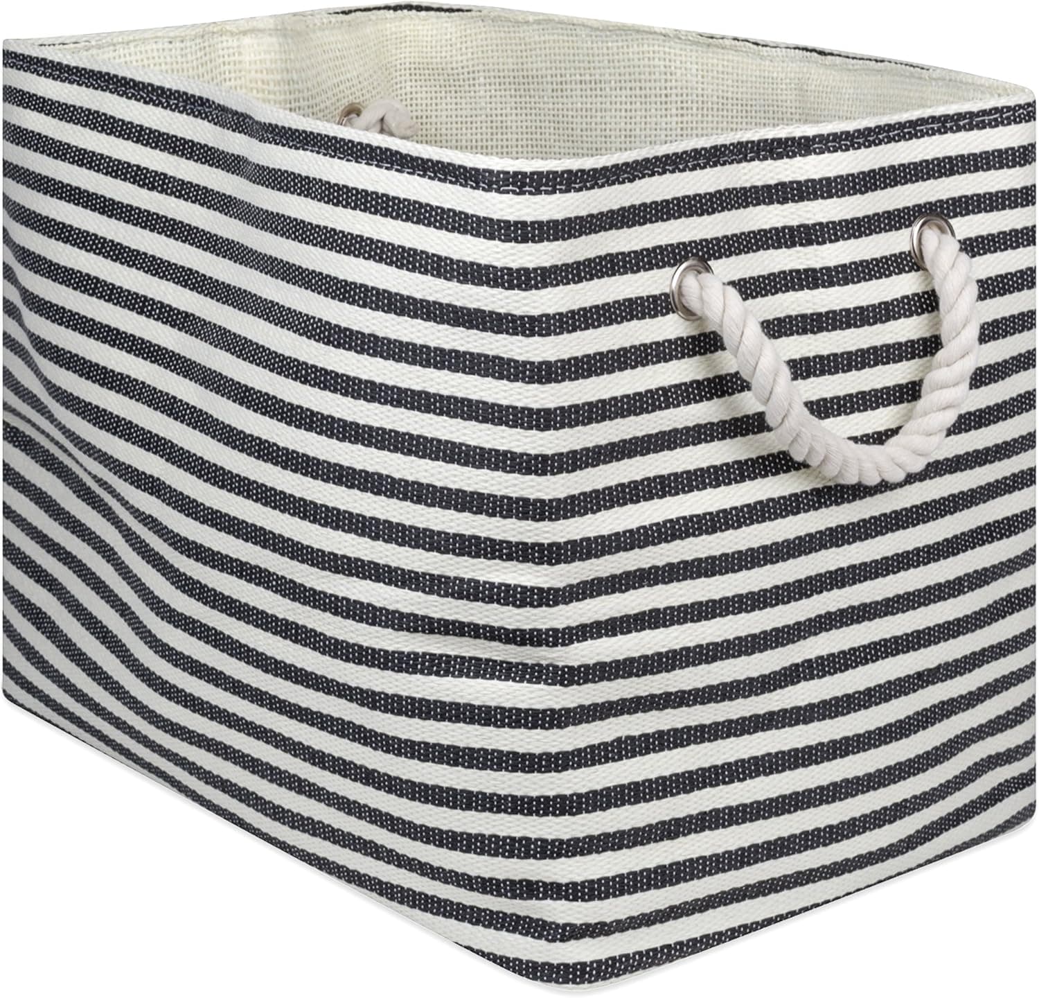 DII Woven Paper Storage Bin, Pinstripe, Black, Medium Rectangle
