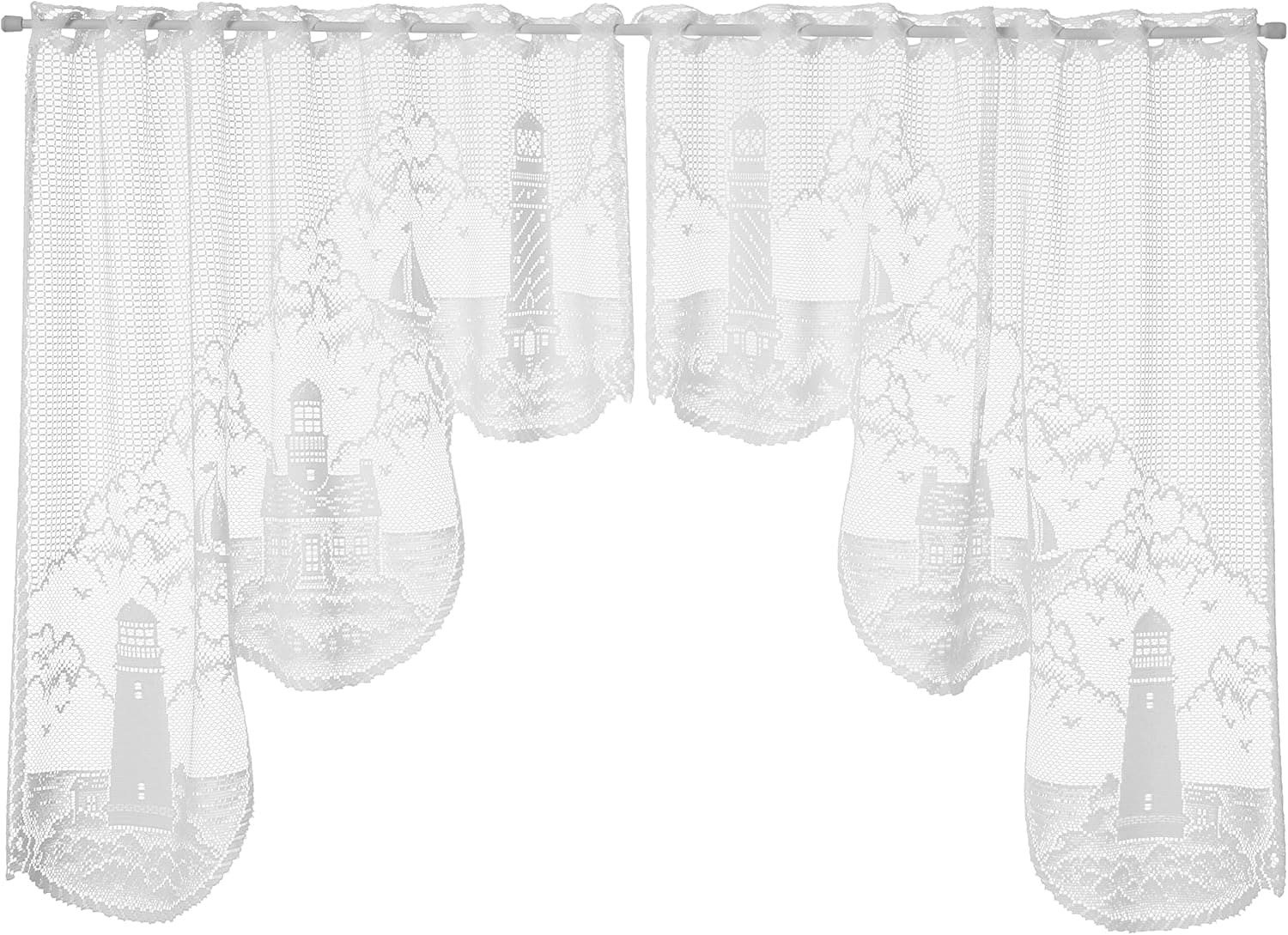 Heritage Lace Lighthouse 72-Inch Wide by 32-Inch Drop Swag Pair, White