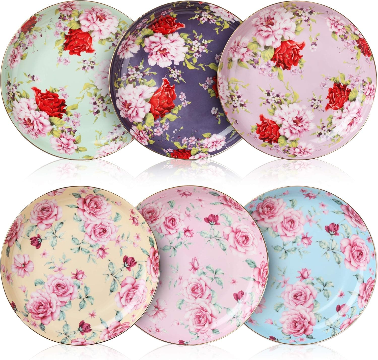 BTaT- Dessert Plates, 8 inch, Set of 6, Porcelain Bone China, Appetizer Plates, Floral Plates, Salad Plates, Small Plates, Small Plates Set, Small Dishes, Dinnerware, Salad Plates, Mother's Day Gift