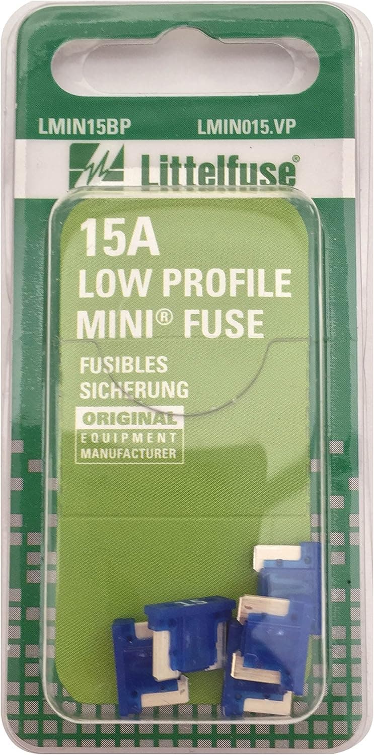 Littelfuse LMIN015.VP MINI Low Profile 15 Amp Carded Blade Fuse, (Pack of 5)