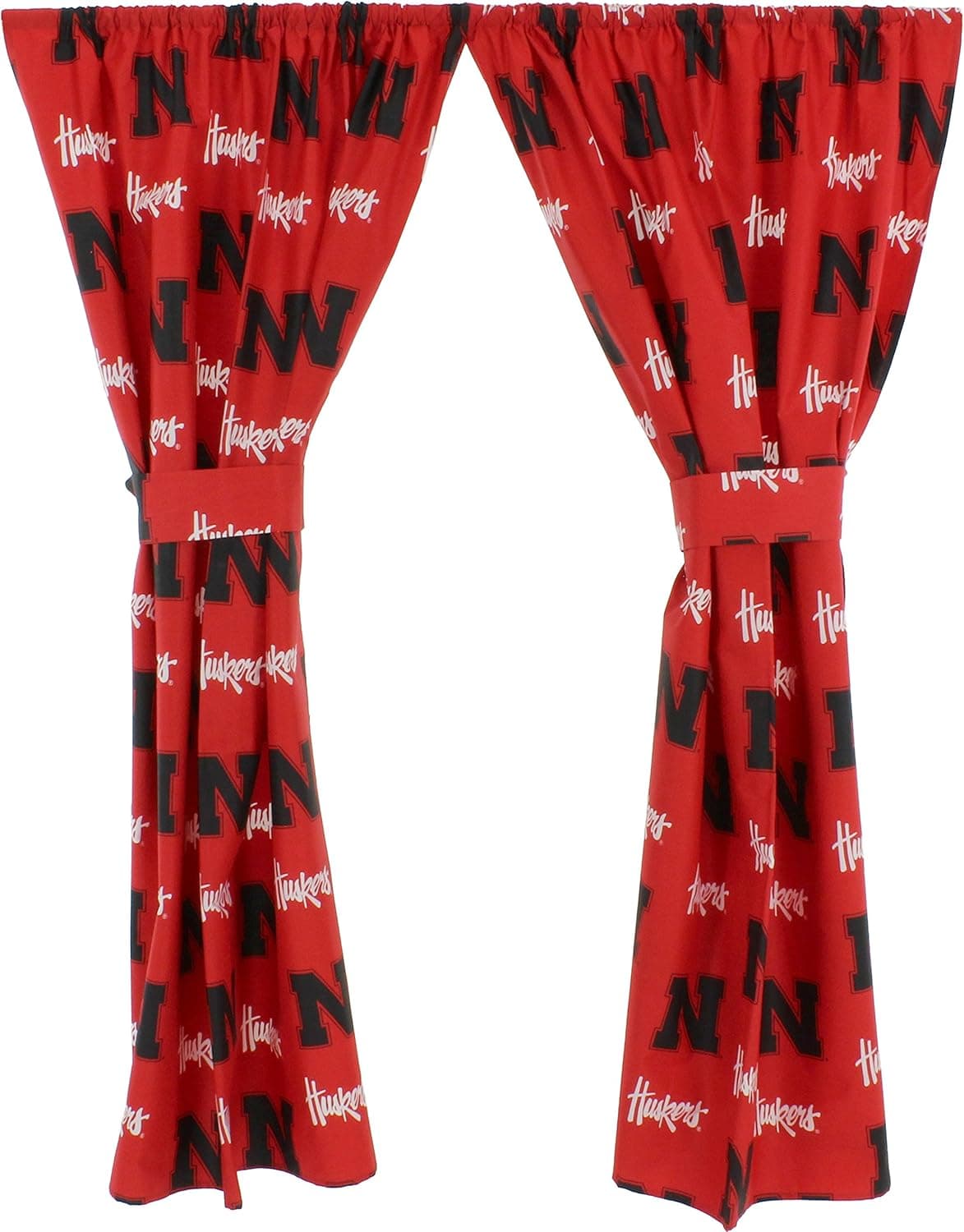 College Covers Everything Comfy Nebraska Cornhuskers Curtain Panel Set, 2 Panels, 2 Matching Tie Backs, 42 inches Wide by 63 inches Long