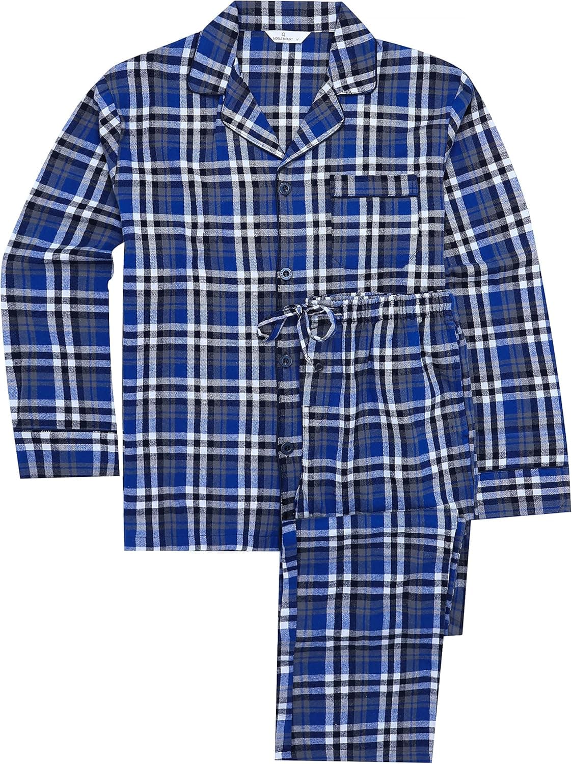 Noble Mount Mens 100% Cotton Flannel Pajama Set with Pant Pockets & Drawstring