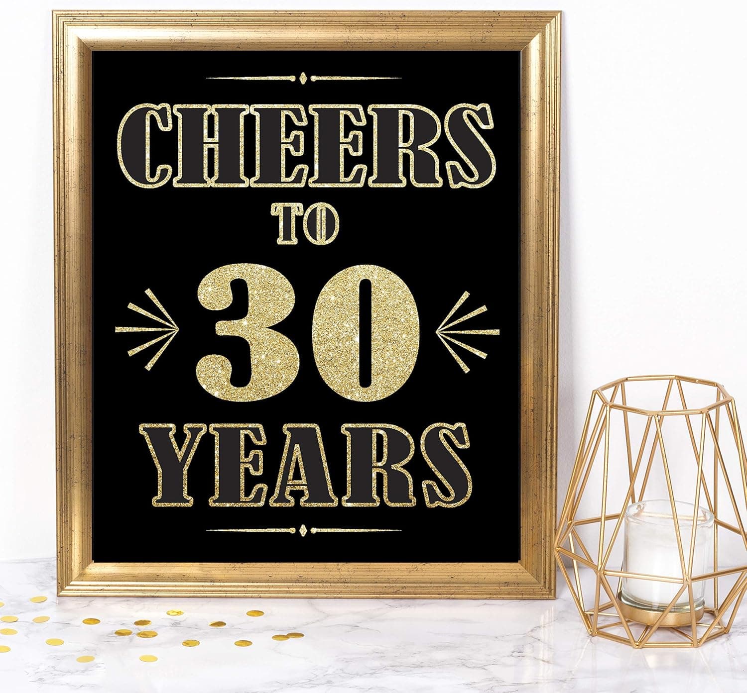 Katie Doodle 30th Birthday Decorations for Him Her Women Men | Includes 8x10 Cheers to 30 Years Sign [Unframed], BD430, Black/Gold