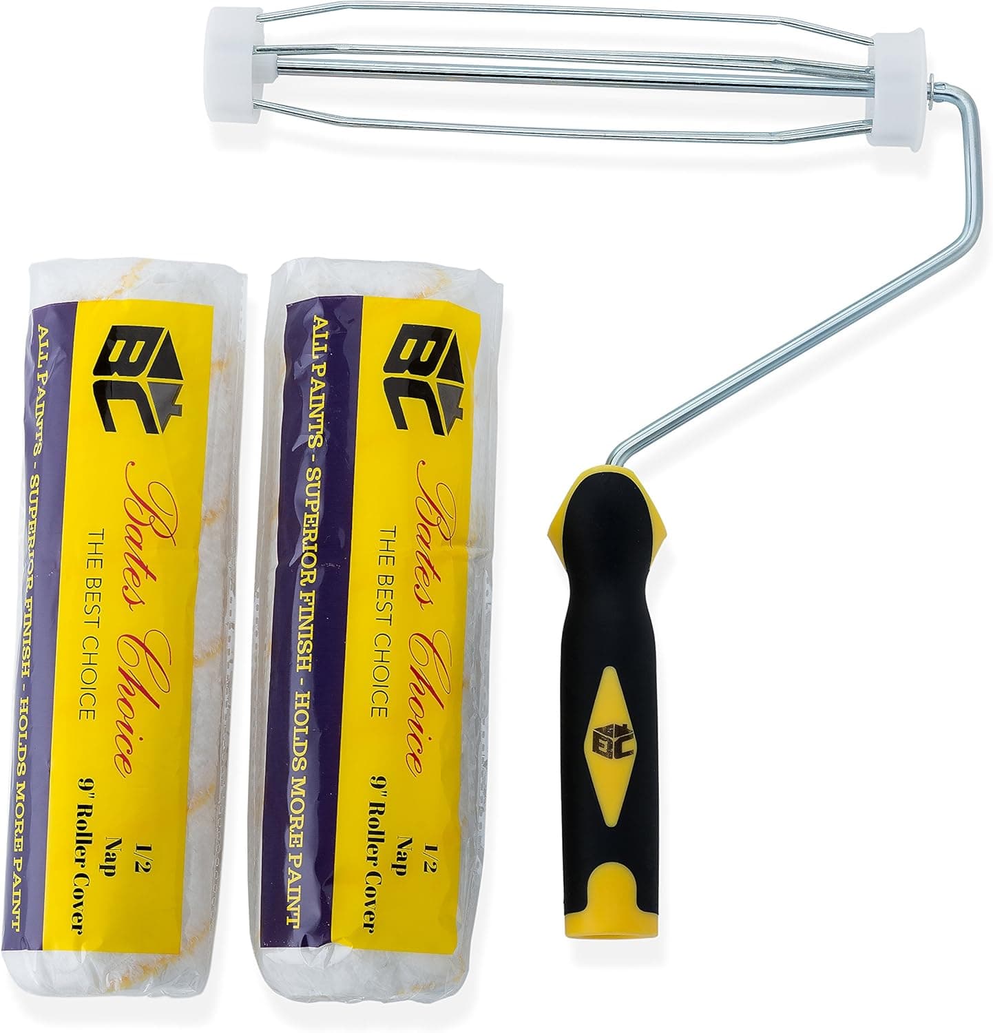 Bates - Paint Roller, Roller Frame with 2 Covers, Roller Naps (9"), Roller Frame, Paint Roller Set, Roller Covers, Paint Roller Frame, 9 inch Paint Roller Cover, Roller Brush, Painting Roller Handle