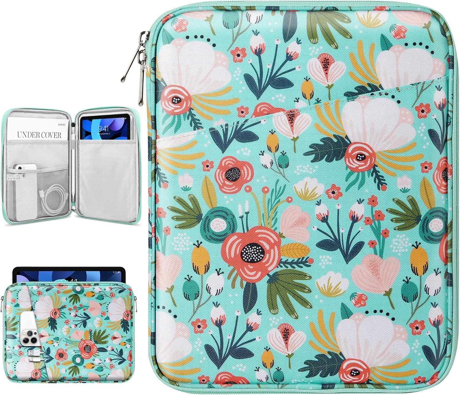 Dadanism 9-11 Inch Tablet Sleeve Case for iPad 10.2 2021-2019,iPad Pro 11 2021-2018, iPad Air 5/4 10.9 2022,iPad 10th Gen 10.9 2022,Galaxy Tab A8 10.5 2022,Tablet Protective Sleeve Bag, Grass + Flower
