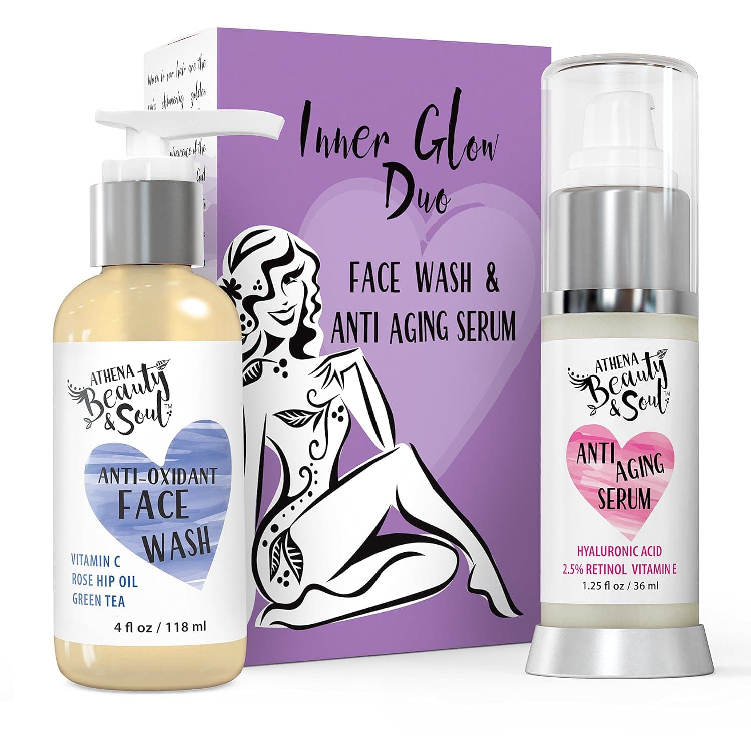 Face Wash & Hyaluronic Acid Serum With 2.5% Retinol, Skin Repair & Anti Aging Set - A Morning & Nighttime Anti-Oxidant Face Wash & Pro Hyaluronic Acid Face & Eye Serum Combo Kit
