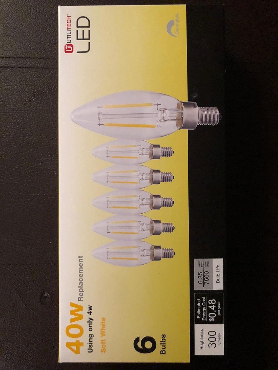 Utilitech 6-Pack 40 W Equivalent Dimmable Soft White B10 Vintage LED Decorative Light Bulb