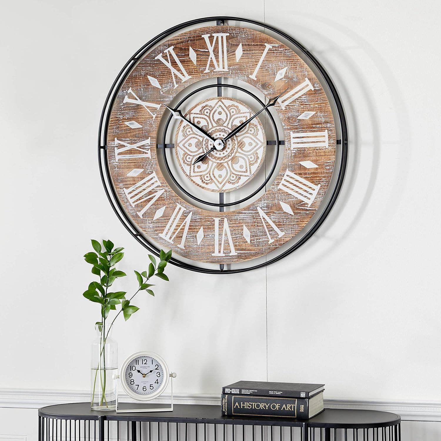 Deco 79 Metal Wall Clock with Wood Accents, 34" x 3" x 34", Brown
