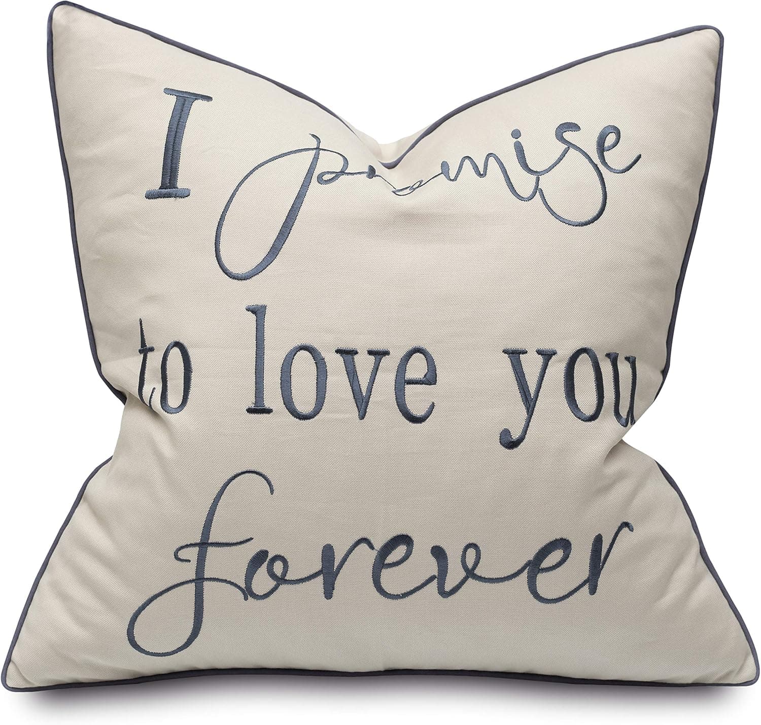 YugTex I Promise to Love You Forever Embroidered Decorative Square Accent Pillow Cover - 18x18, Natural