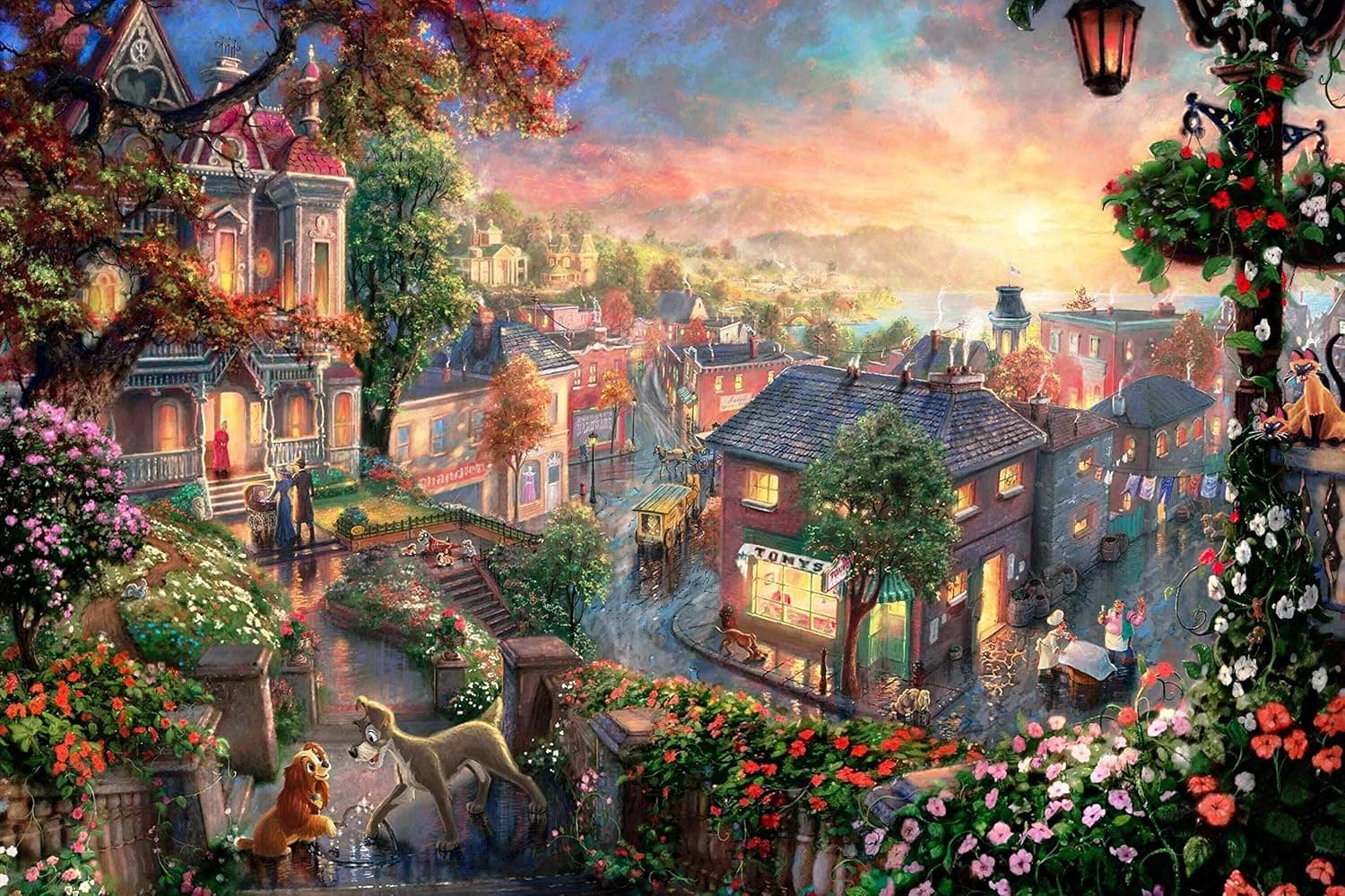 1000PCS Peaceful Town Jigsaw Puzzles for Kids Adults - Beautiful Scenery Educational Intellectual Game Gift Set Develop Imagination Cognitive Competence Wall Decorations