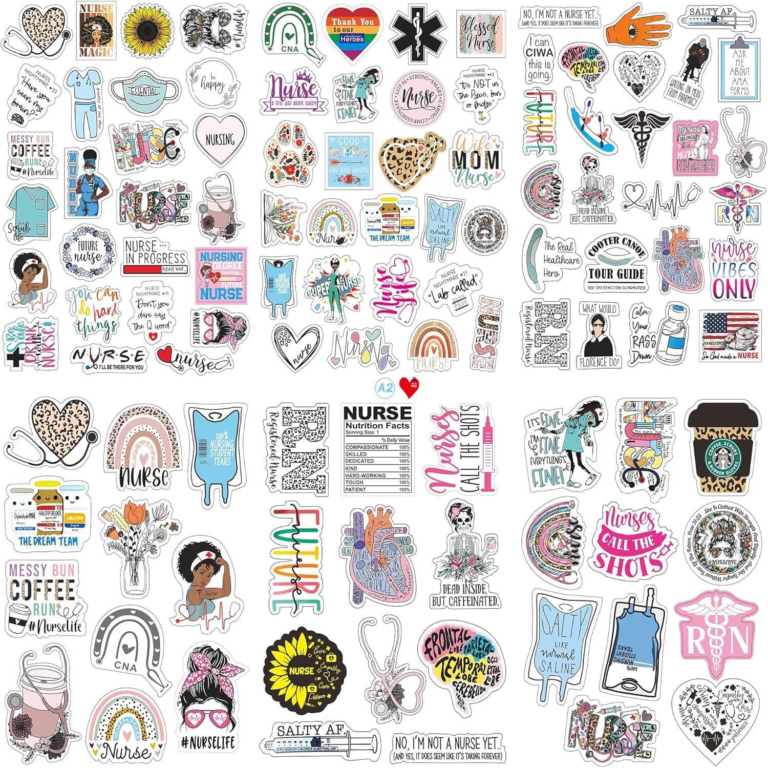 Nurse Stickers for Water Bottles and Laptop, Nursing Stickers for Nurse Students, Nurses, and Healthcare Workers, Waterproof, Reusable, No Residue Vinyl Decal Perfect Nurse Gift (108 Designs)