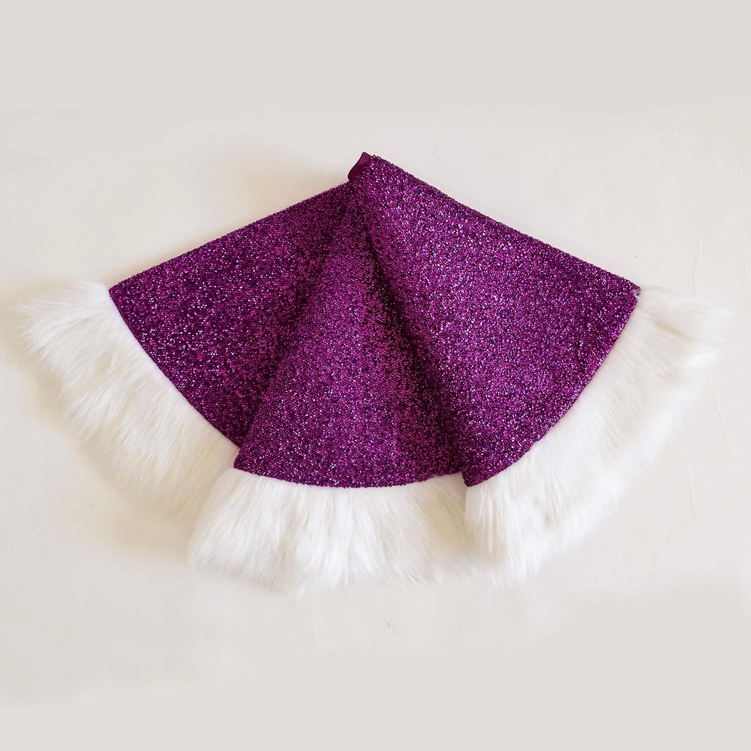 Gireshome Purple Sparkle Sequin Blingbling Center, White Faux Fur Border Christmas Tree Skirt - 36inch