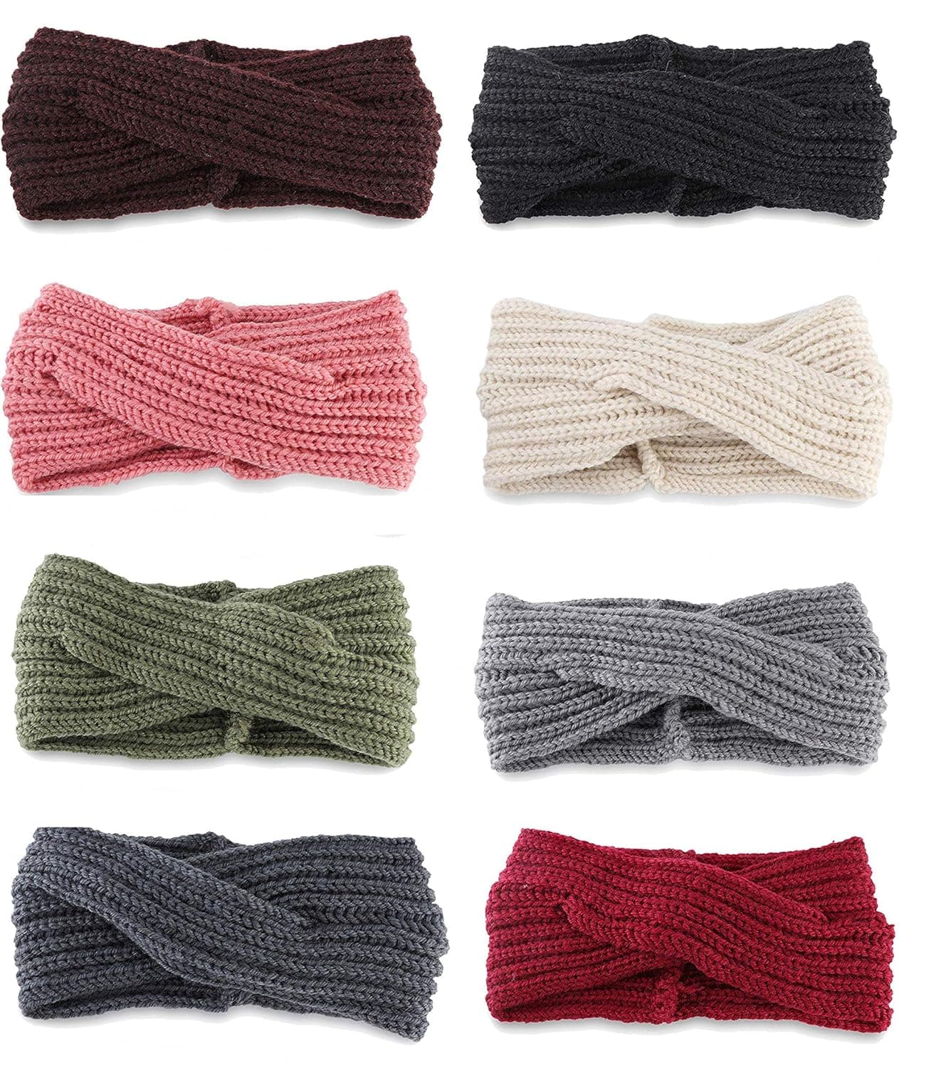 ADRAMATA 8 Pcs Knit Crochet Headband for Women Winter Warm Turban Beanie Headwraps Ear Warmer Elastic Braided Headband