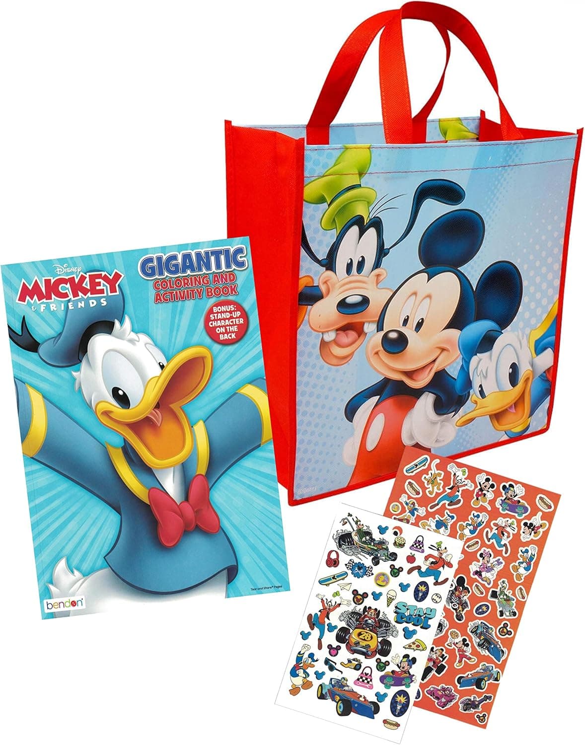 JDProvisions Coloring Book and Stickers Gift Set - Bundle Includes Gigantic 192 pg Disney Coloring Book, Disney Stickers, and Tattoos with Reusable Tote Bag (Donald Duck)