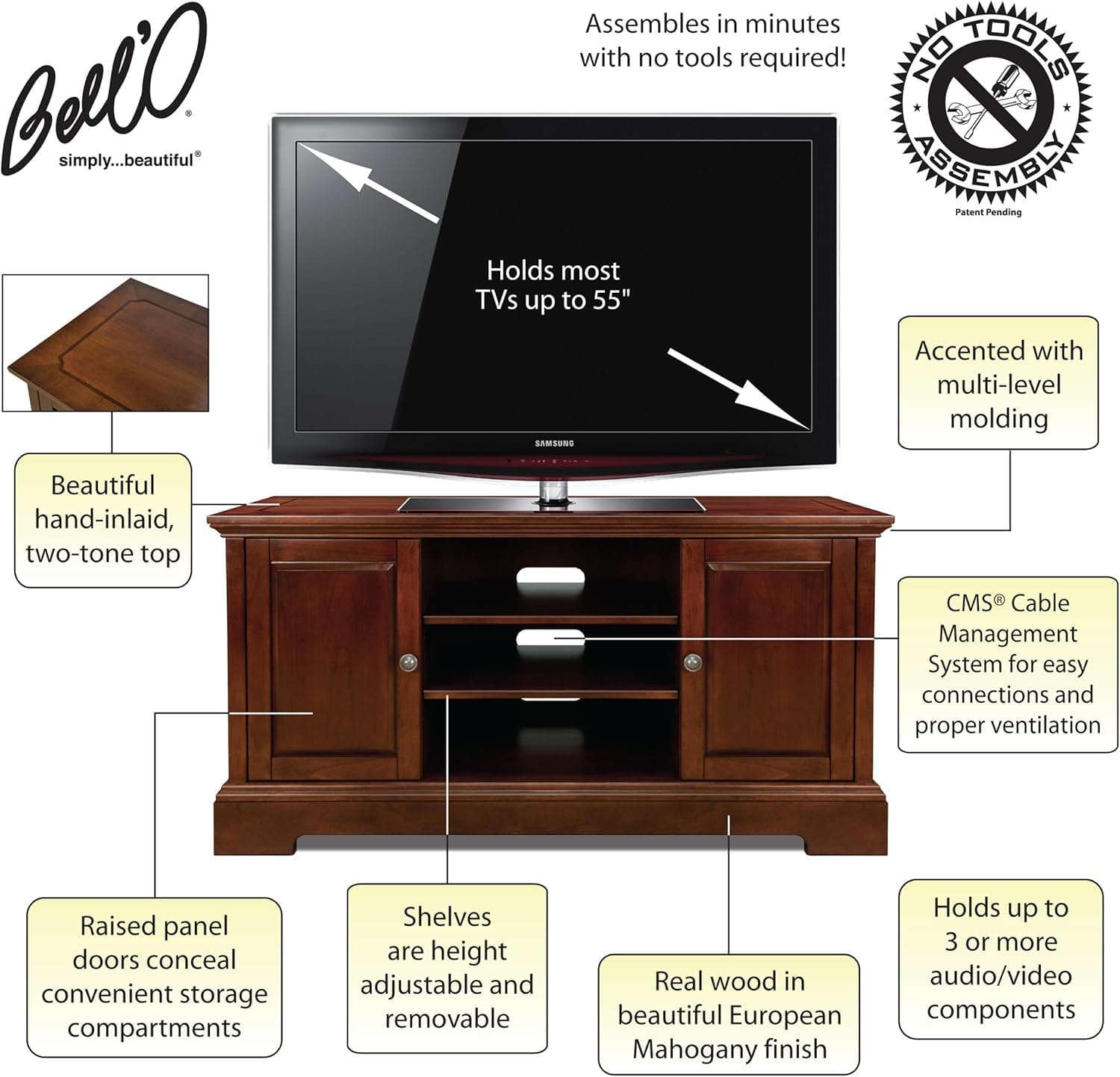 BELL'O WAVS334 Audio/Video Cabinet/32-55 Brown (Discontinued by Manufacturer)