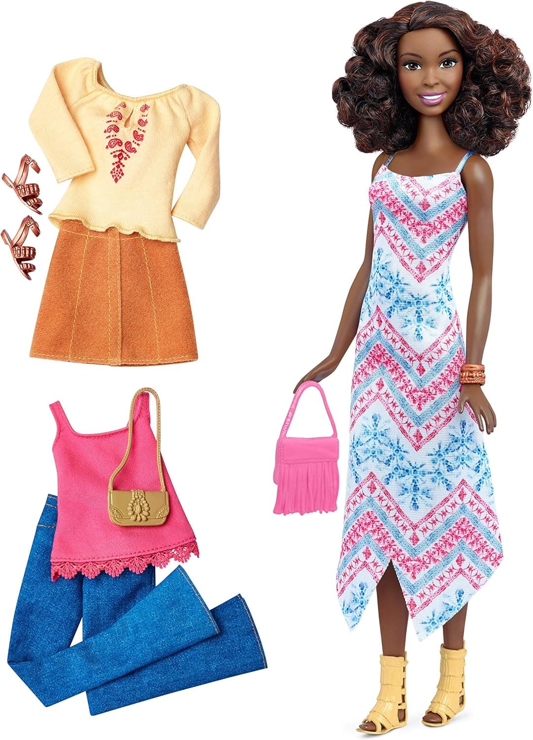 Barbie Fashionista Tall African-American Barbie Doll with 2 Additional Outfits