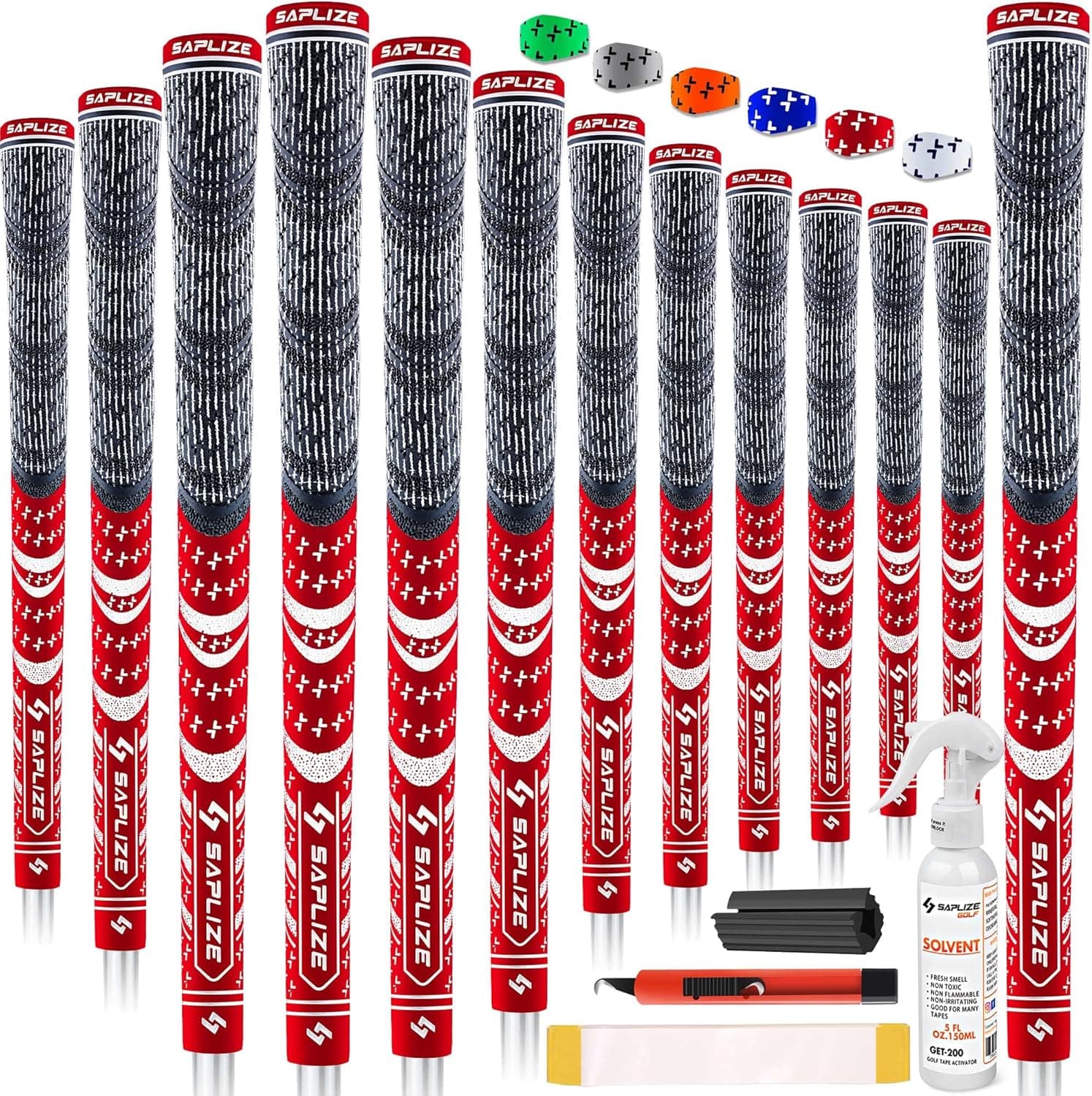 SAPLIZE Hybrid Golf Grips (CL03) - Set of 13, Low Taper Design, Cross Corded Rubber Technology, Options of 6 Colors, Standard/Midsize, Upgrade/Deluxe Kit for Choice, MultiCompound Golf Club Grips