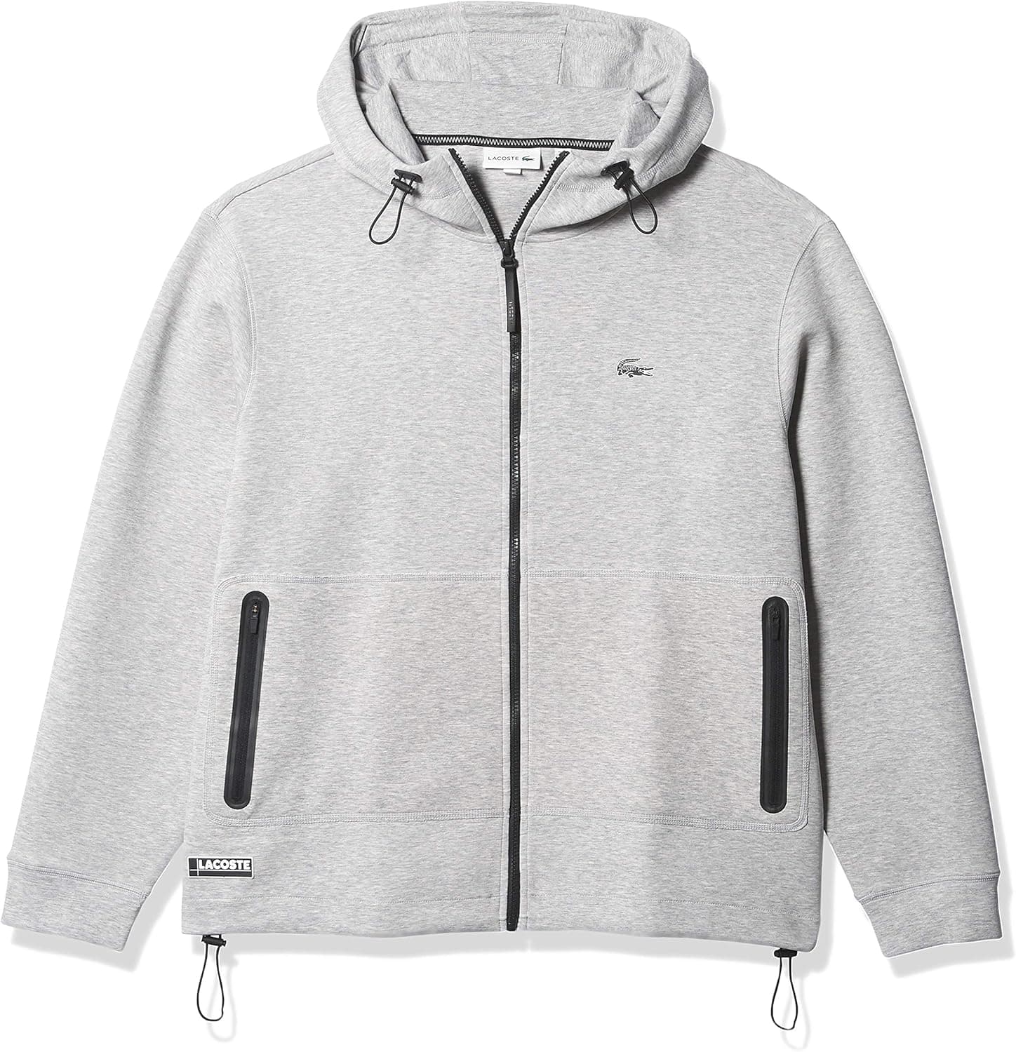 Lacoste Men's Long Sleeve Full Zip Drawstring Hoodie Sweatshirt, Silver Chine, L