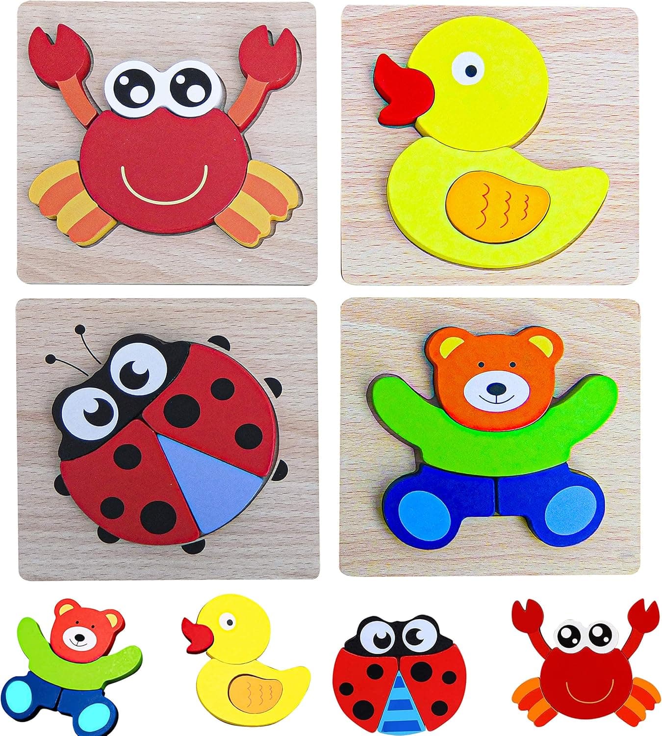 PETITOY Wooden Puzzles Animal Jigsaw Puzzles Early Educational Toys Montessori Baby Infant for Toddlers and Kids Boys & Girls with Bright Vibrant Colors