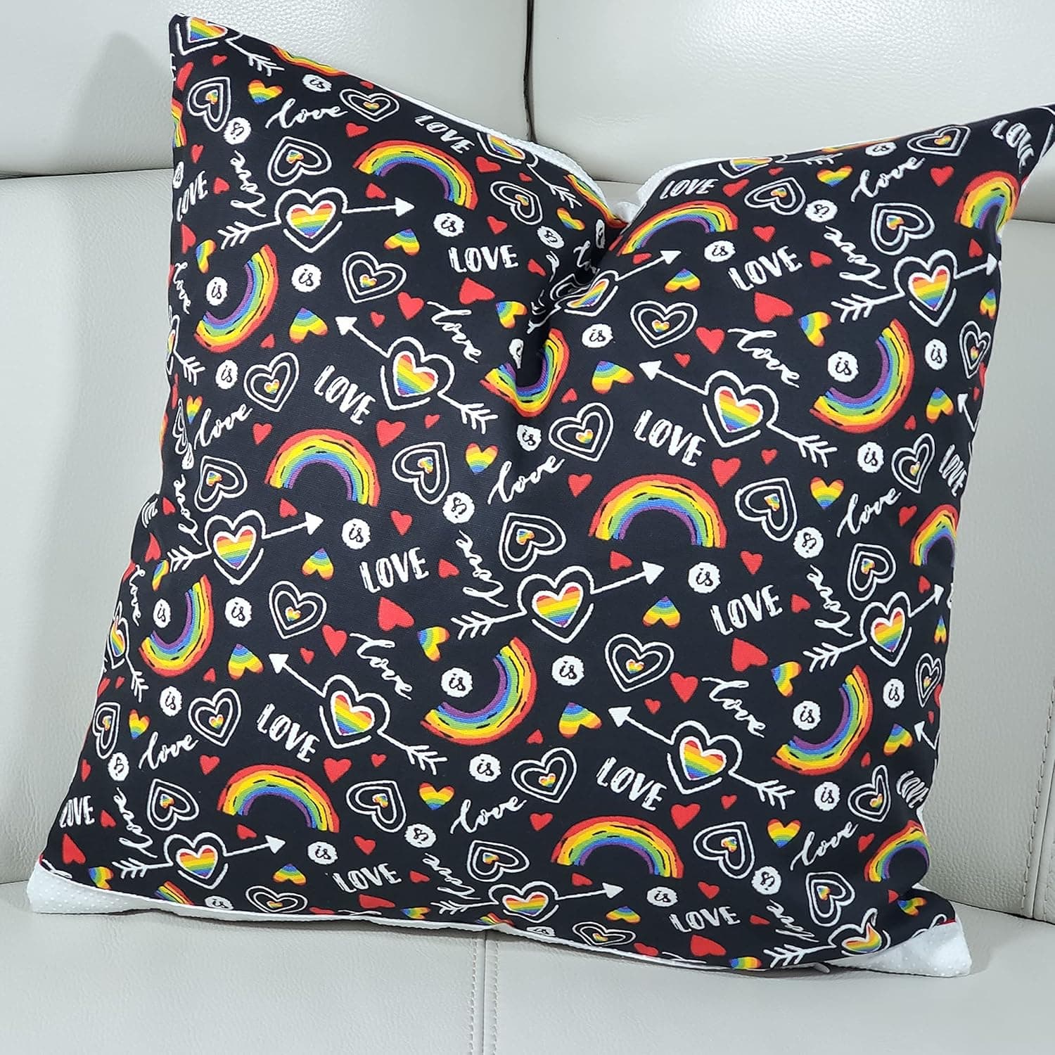 Non-Slip Throw Pillow Cover, Non Slip on Leather Couch, Pillow Cover Will Not Slide So Easily on Leather Decorative Nonslip Pillow Case Resists Sliding Shifting - Made in USA (20" BlackRainbows)