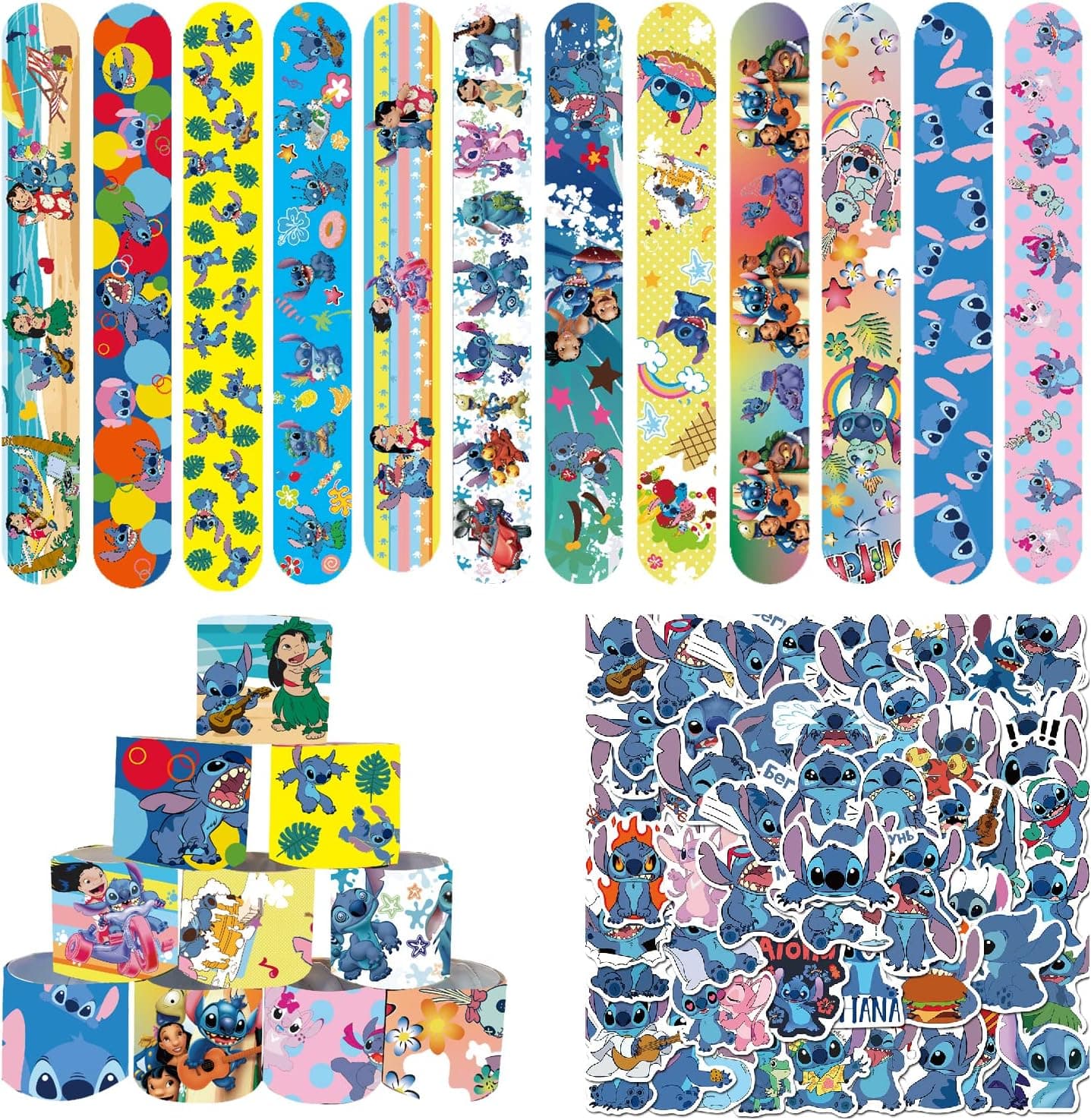 86Pcs Stitch Slap Bracelet Set,include 36Pcs Slap Bracelet and 50Pcs Stitch Stickers,Stitch Themed Birthday Party Favors