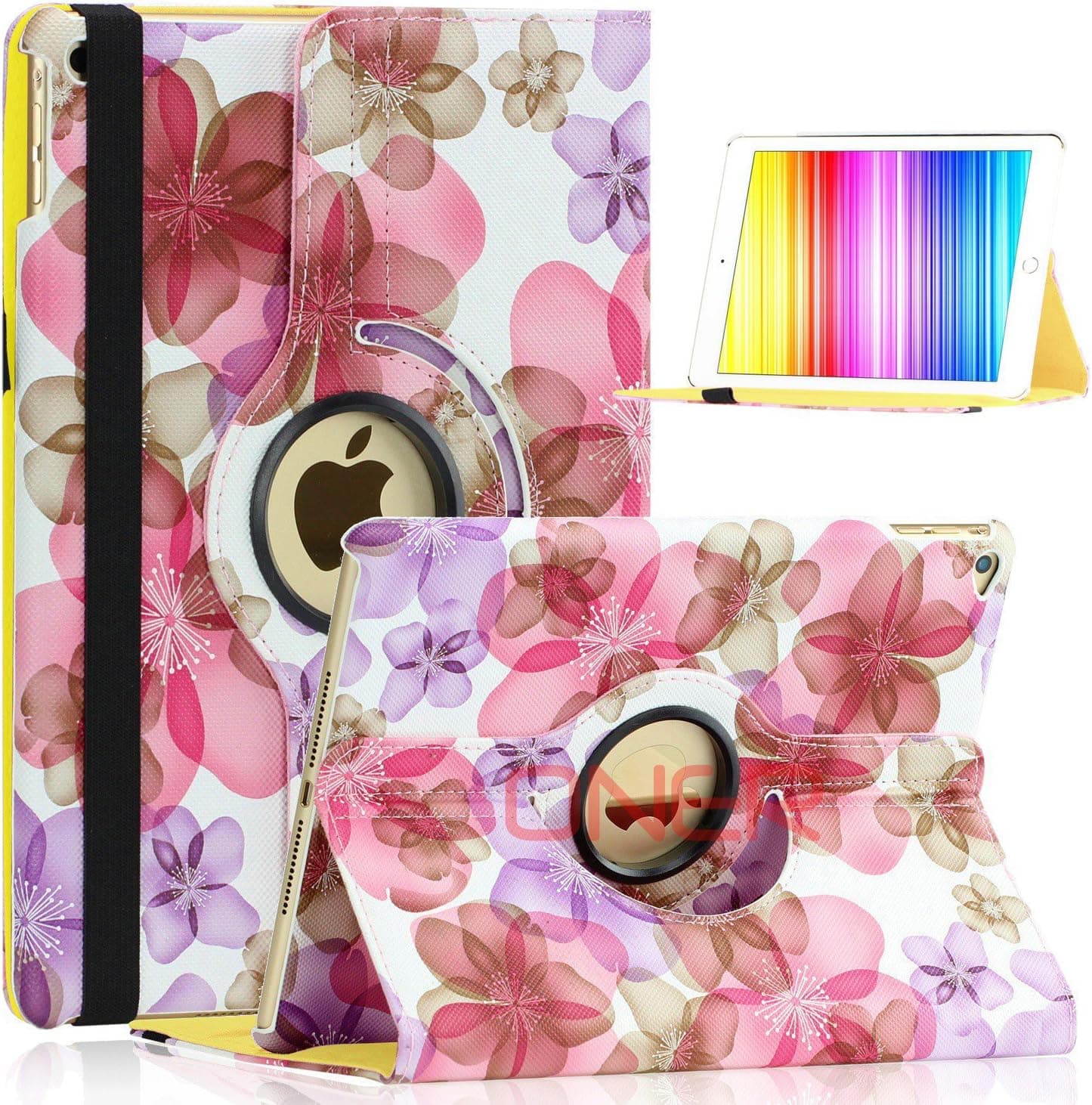 iPad 2/3/4 Case - VinYe Deep Groove Pink Flower 360 Degrees Rotating Leather Stand Case Smart Cover with Auto Sleep/Wake Feature for iPad 4, iPad 3, iPad 2 (iPad 2/3/4, Pink Flower)