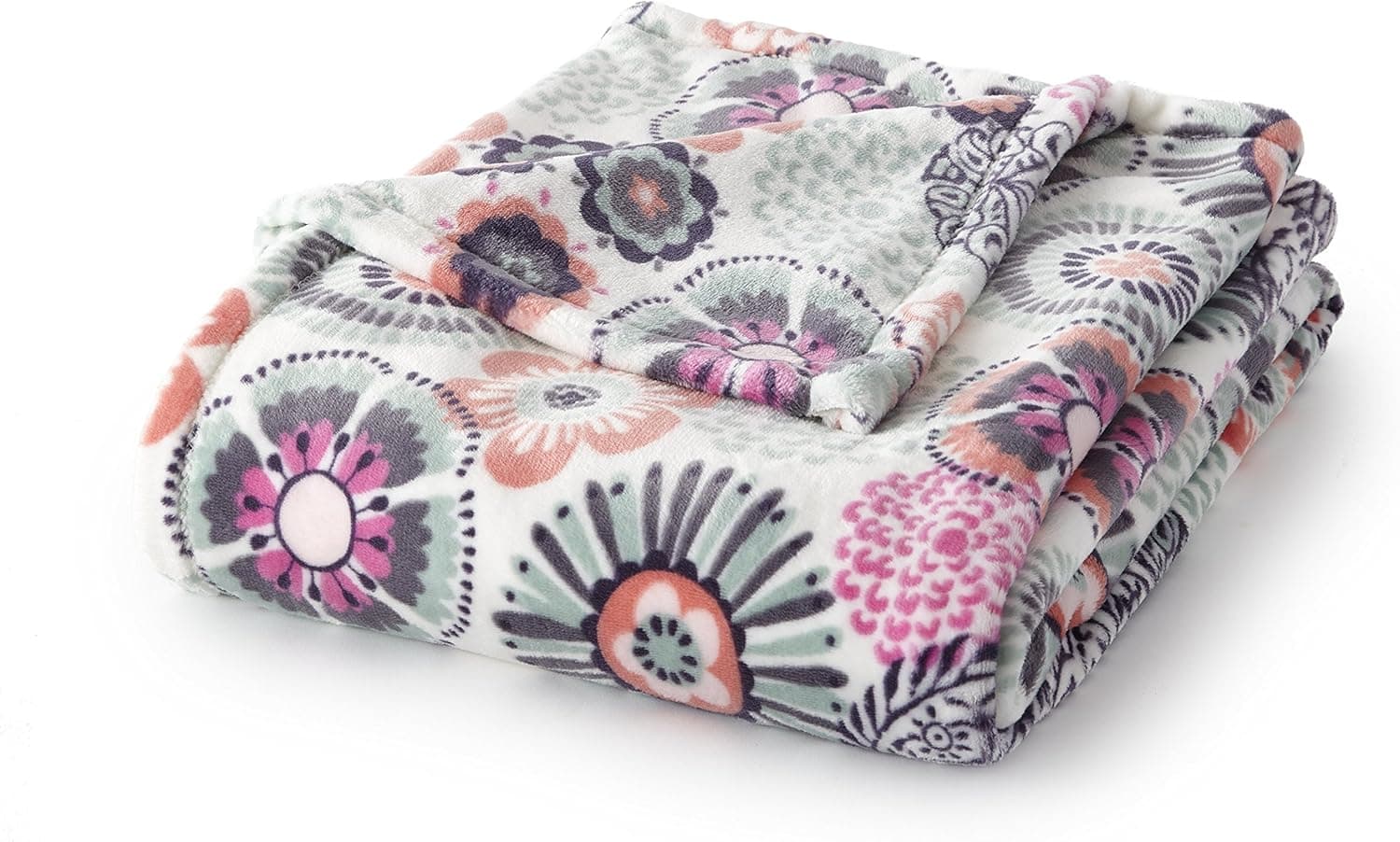 Fraiche Maison T1111068-MM-C096 Velvet Plush 60x70 Throw Retro Flower, Multi/Grey