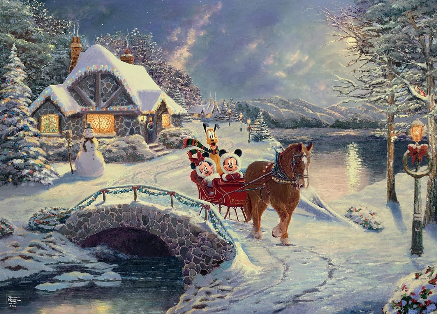 Ceaco - Thomas Kinkade - Disney Holiday - Mickey & Minnie Sleigh Ride - 1000 Piece Jigsaw Puzzle