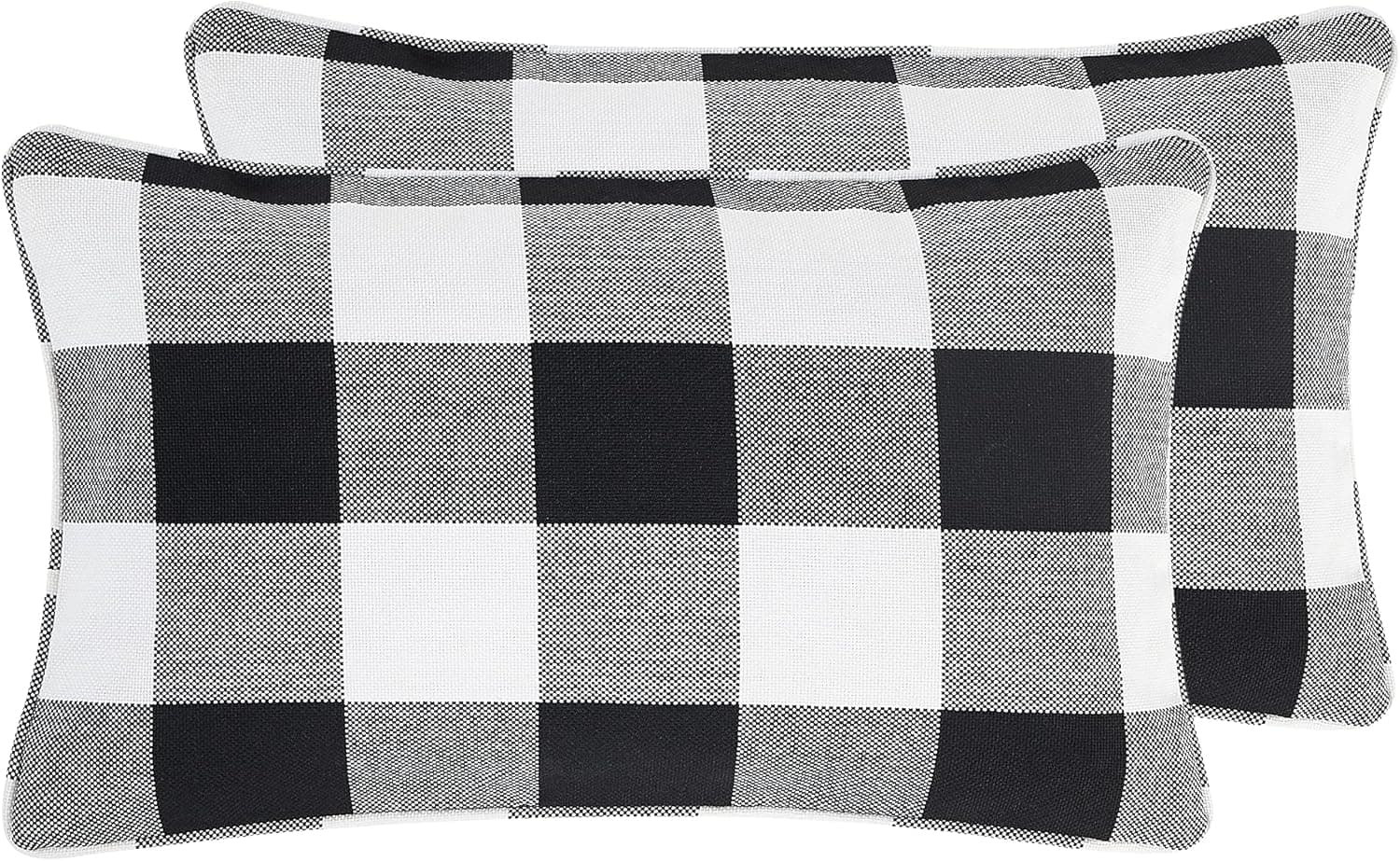 2 Pack Throw Pillow Covers, JC Moon Fall Pillow Covers 12”x 20” Farmhouse Buffalo Check Plaid Decorative Black and White Cushion Case Covers with Hidden Zipper for Sofa Couch Bedroom Decor