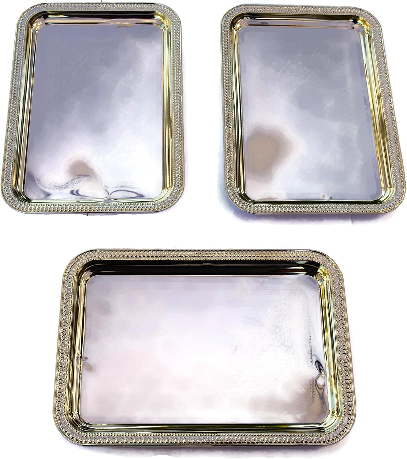 BUY 2 GET 1 FREE ! Sale! Silver-Metallic Rectangular Serving Tray 11 Inch, 3 mm thick Very Light Weight Durable. Perfect For Parties, Dining, Decoration, Part Of A Serving Set And More! [ Set of 3 ]