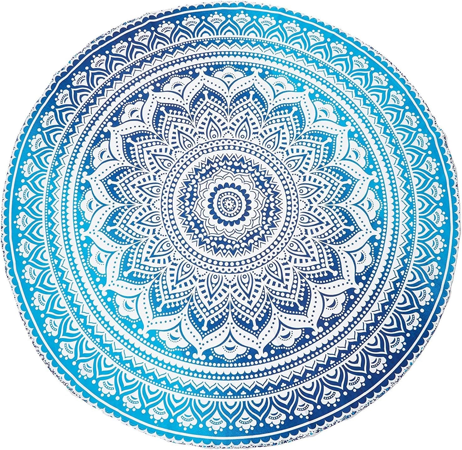 Jaipur Handloom Round Beach Tapestry Hippie/Boho Mandala Beach Blanket/Indian Cotton Throw Bohemian Round Table Cloth Mandala Decor/Yoga Mat Meditation Picnic Rugs Circle (Turquoise Blue, Round 70")