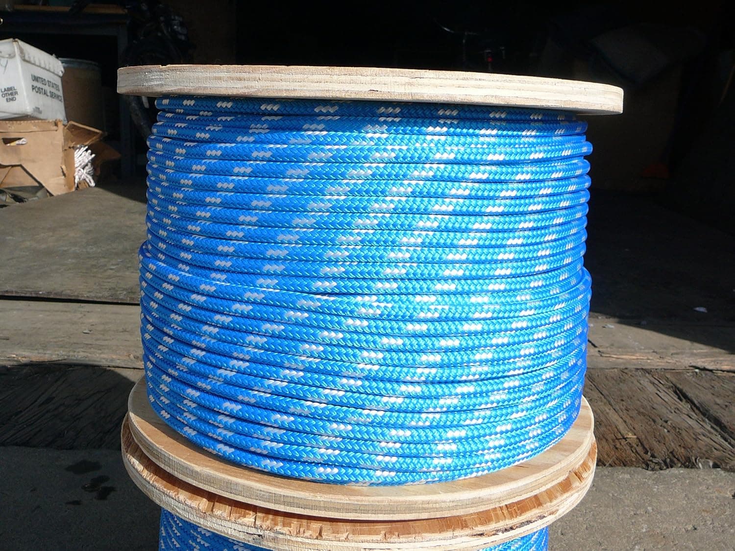 Sailboat Rigging Rope 1/4" x 50' Blue/White Double Braided Polyester Dacron Sheet Halyard Line
