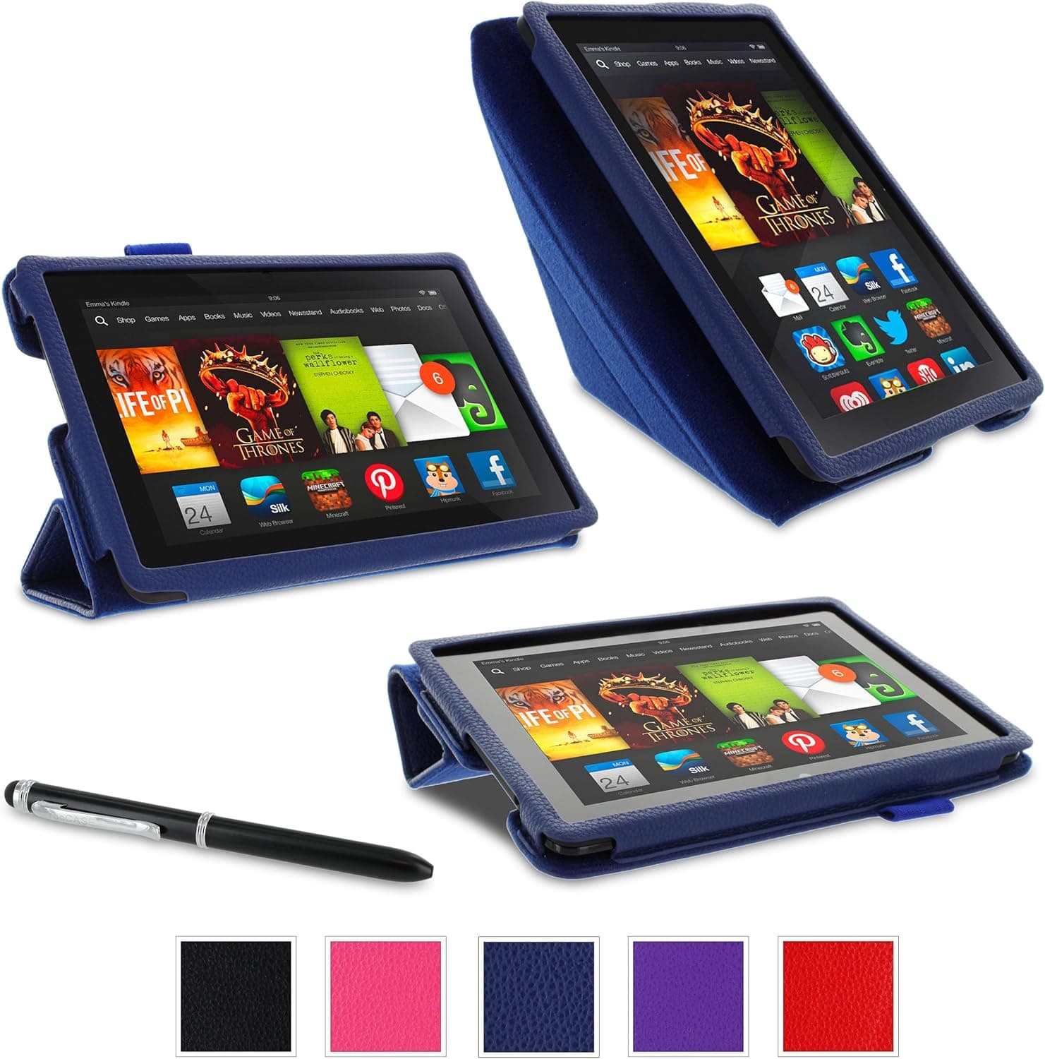 rooCASE Case for Amazon All-New Kindle Fire HDX 7 Case - (2014 Current Generation) Origami Leather Folio 7inch Tablet - NAVY (With Auto Wake / Sleep Cover)