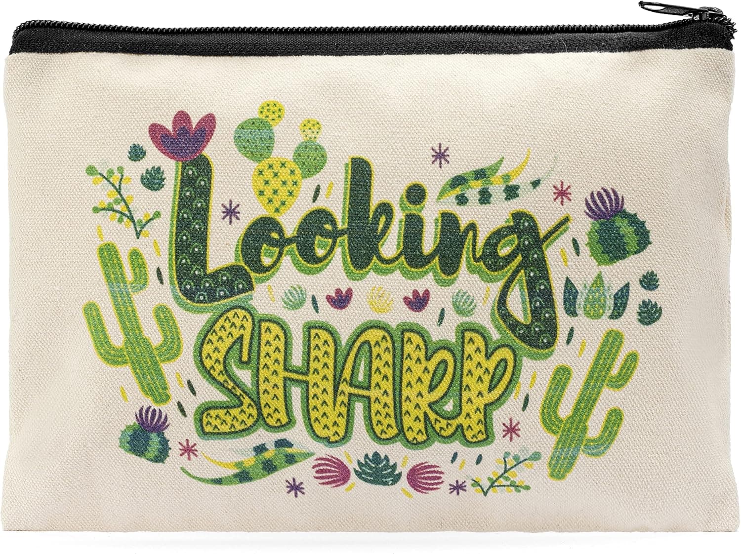 Lavley Looking Sharp Cactus & Succulents Canvas Makeup and Cosmetics Bag Travel Pencil Pouch for Women