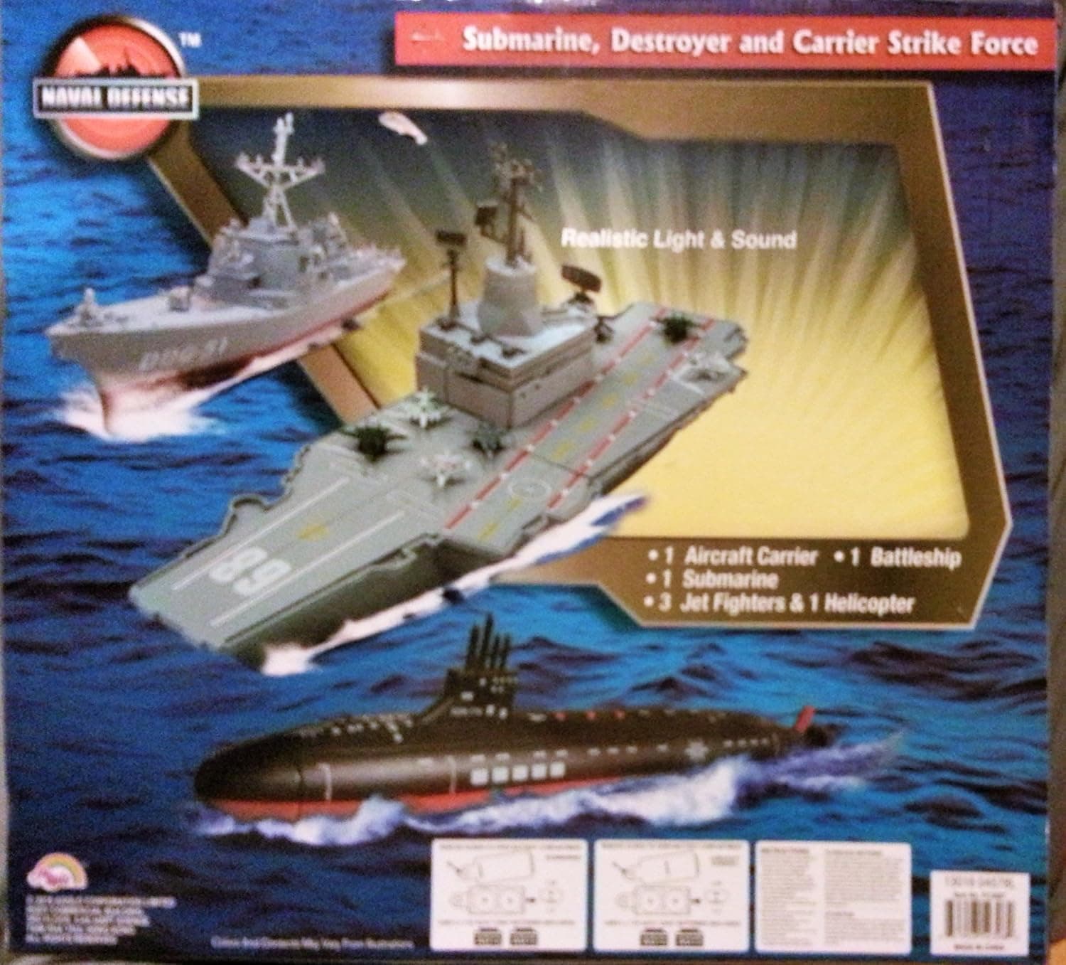 Set of 3 Navy US Ships - Defense Submarine, Destroyer, and Aircraft Carrier Strike Force with Realistic Light and Sound
