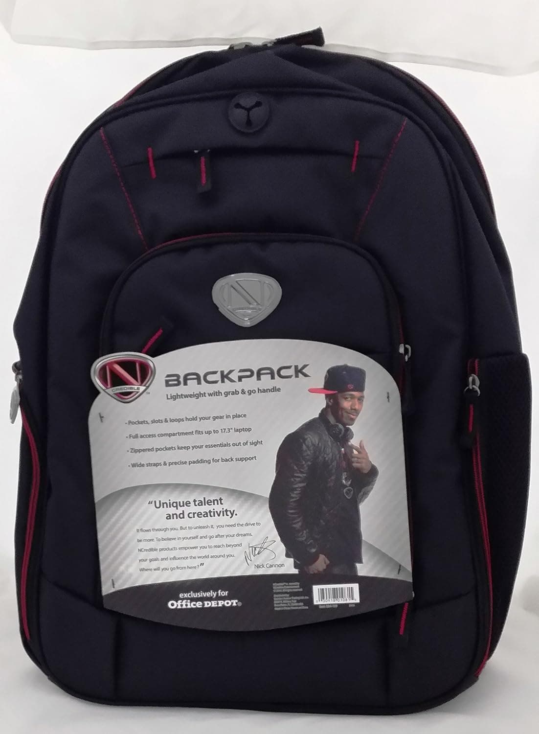 NCredible 17.3" Laptop Backpack, 18 1/2" x 13" x 9 1/2", Black/Red