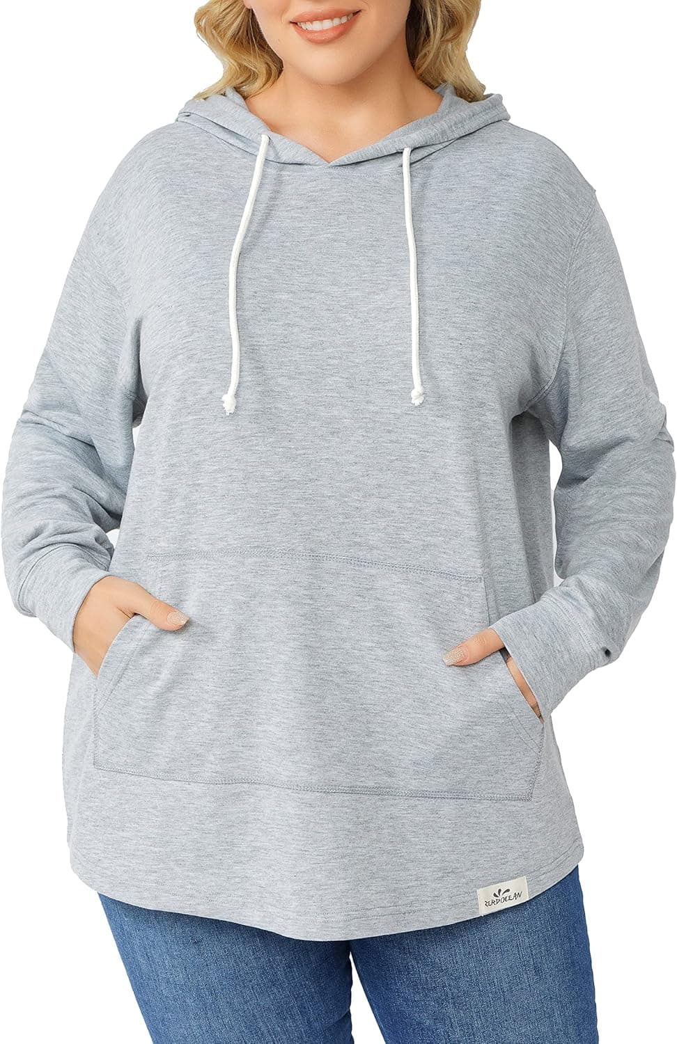 ZERDOCEAN Women's Plus Size Casual Sweatshirts Hoodies Tunic Tops Drawstring Pullover with Pockets