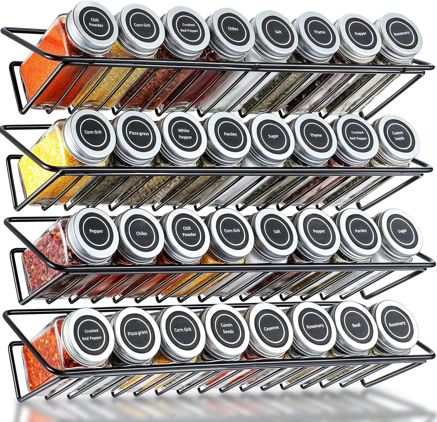 ORDORA Spice Rack, Spice Organizer Wall Mount 4 Pack, Spice Rack Organizer for Cabinet, Pantry Organizer, Seasoning Organizer, Over the Door Organizer, Hanging Spice Shelf (Jars are not Included)