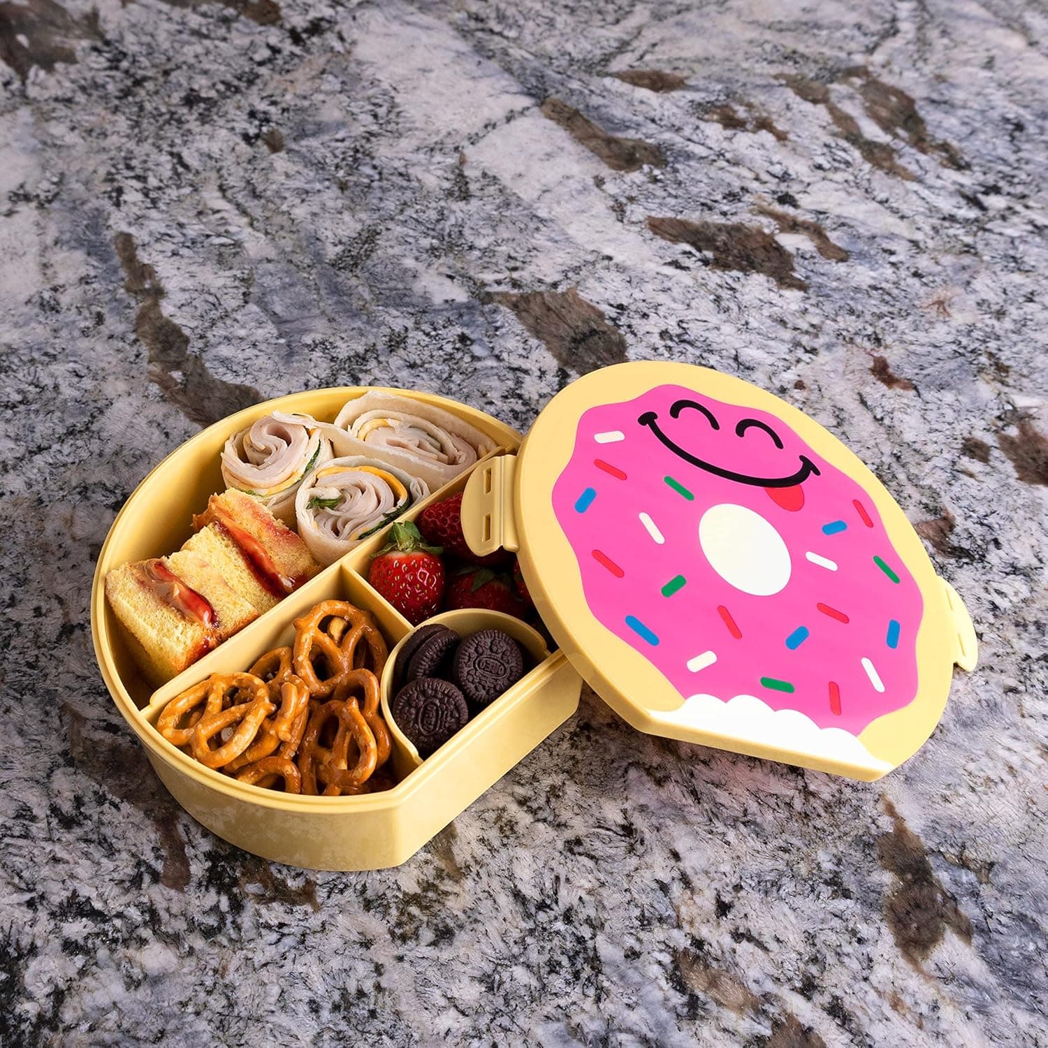 Good Banana Donut Kids Children’s Lunch Box - Leak-Proof, 4-Compartment Bento-Style Kids Lunch Box - Ideal Portion Sizes for Ages 3 to 7 - BPA-Free, Food-Safe Materials (Donut)